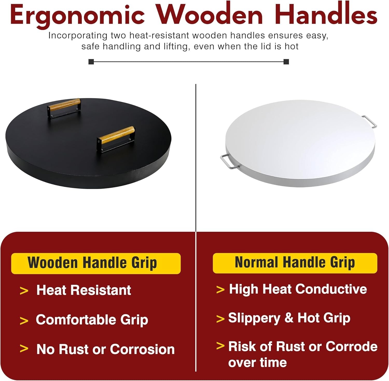 Firepit Snuffer Lid - For Solo Stove Yukon 2.0 & 1.0 - With 2 Wooden Handles