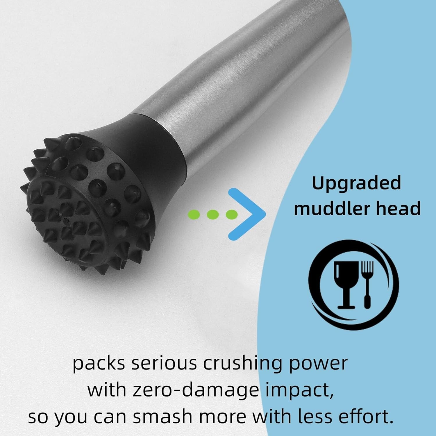 Muddler for Cocktails Stainless Steel, Muddlers Pestle with Stirring Silver