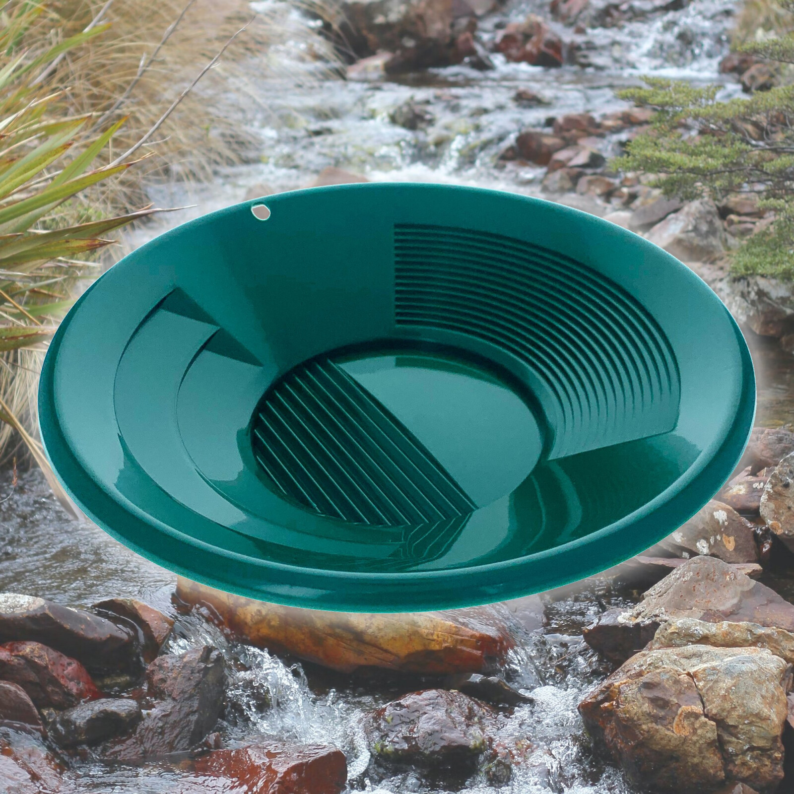 ASR Outdoor 10 inch Gold Pan with Triple Riffles for Gold Prospecting, Green