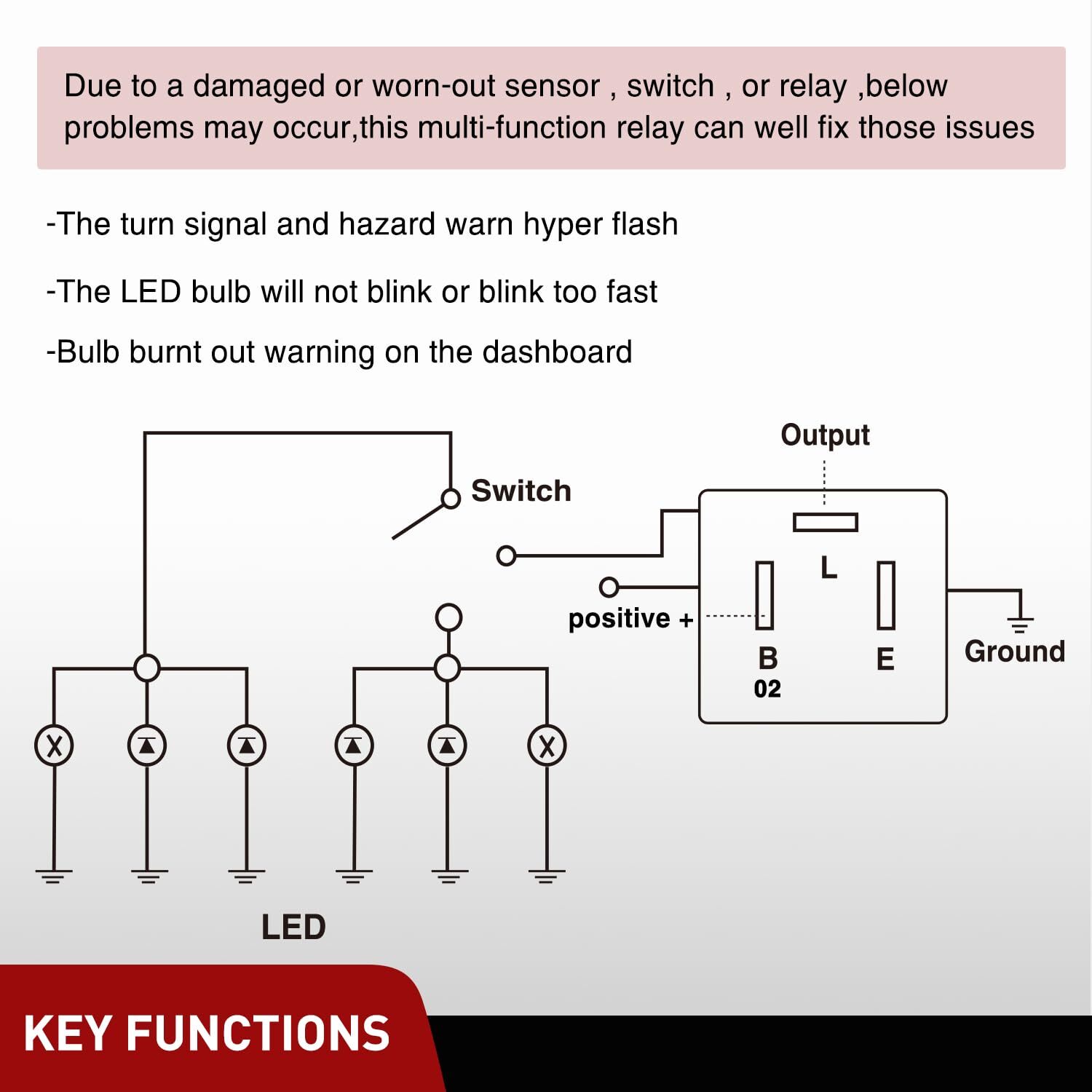 Nilight 4PCS Flasher Relay Adjustable 3 Pin CF13 JL-02 Electronic Blinker Relay
