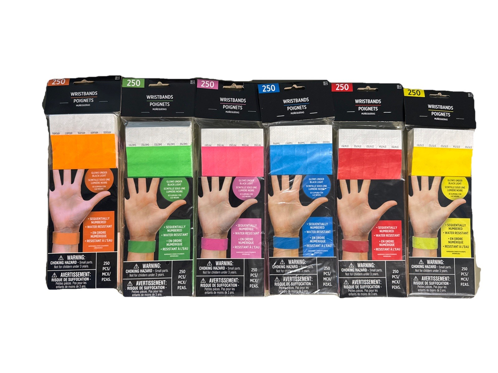 Wristbands 250ct - Waterproof - Glows Under Blacklight - Events - Parties