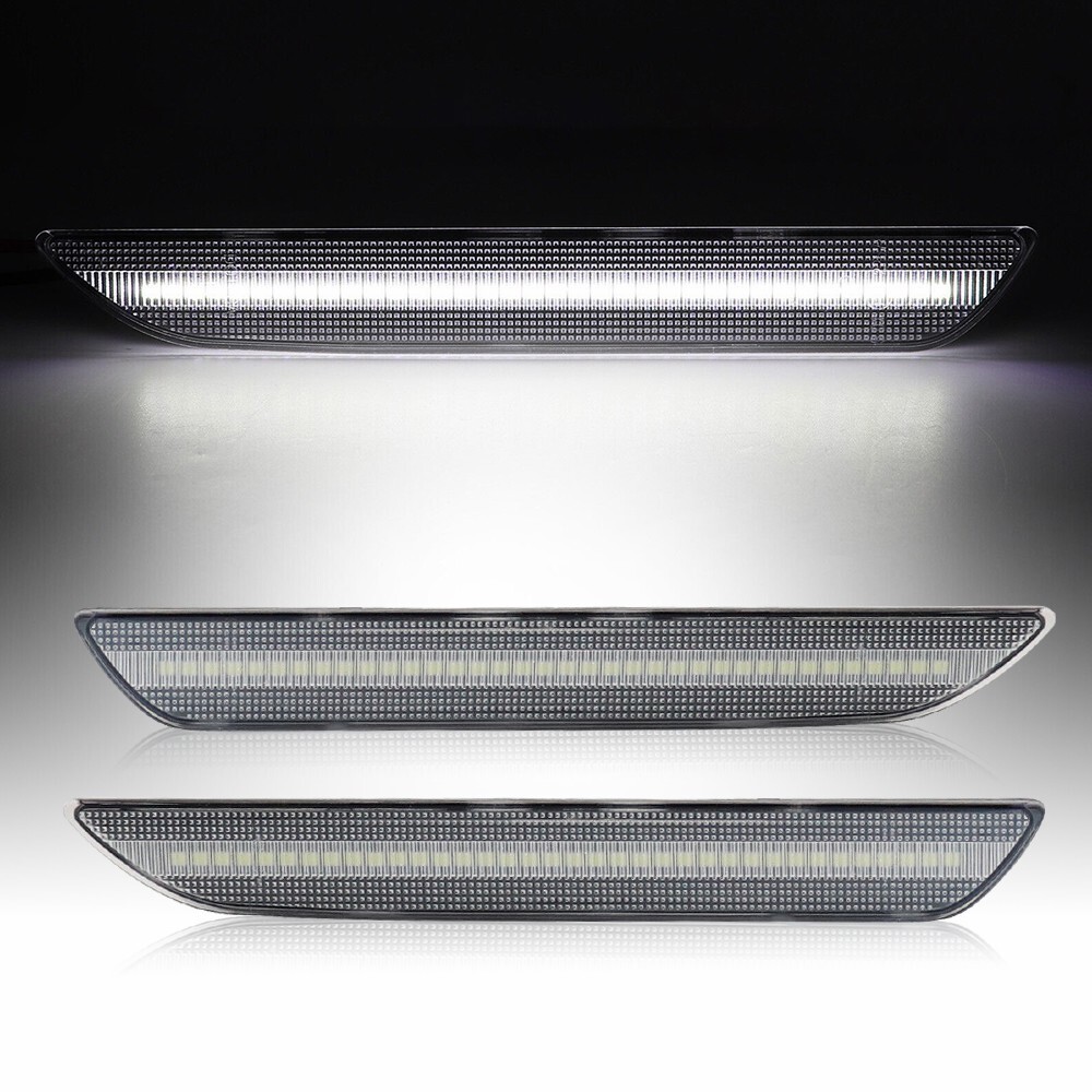 For 2015-2022 Ford Mustang LED Rear Bumper Side Marker Lights Clear Lens White