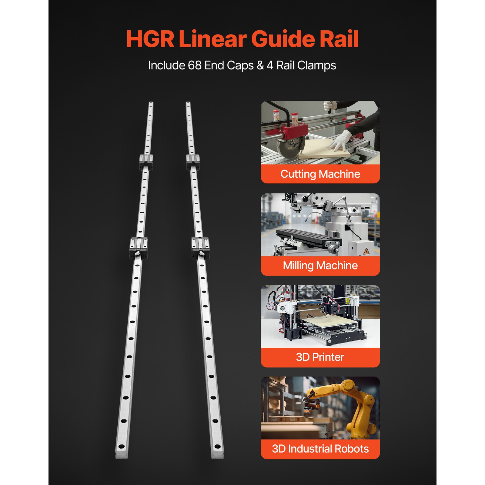 Uimoso Linear Rail Kit HGR20 2Pcs 2000 mm (78.74 in) Guide Rails with 4 Slide