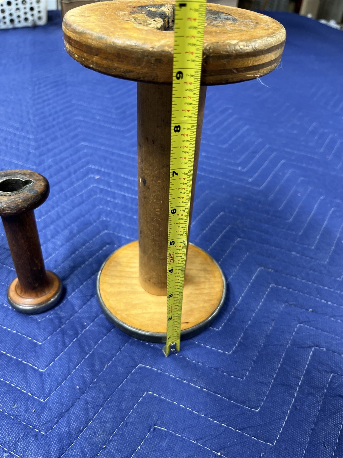 Vintage Wooden Bobbin Spool 9” Tall Red Ends No Markings Great Patina