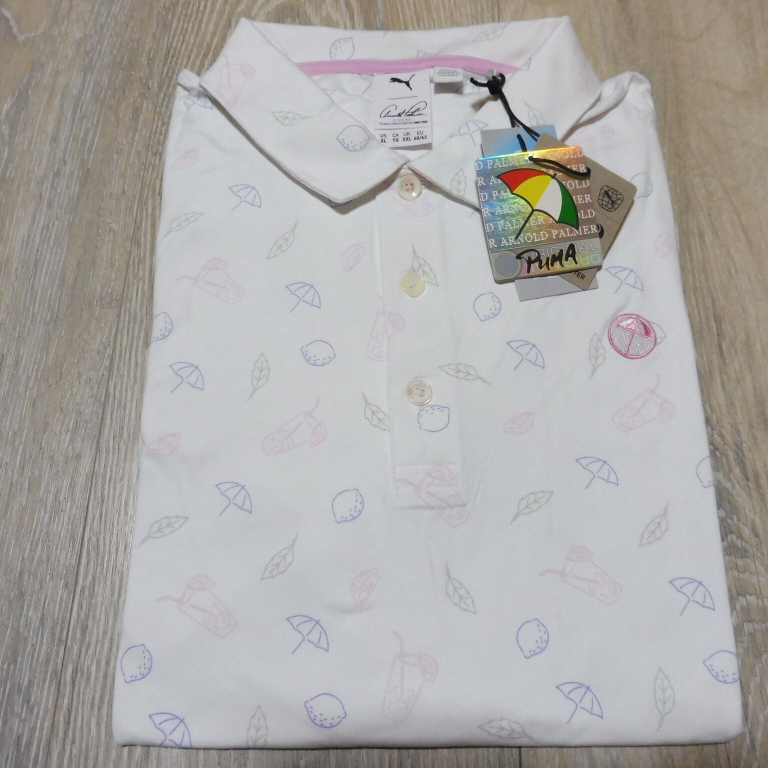 PUMA ARNOLD PALMER Mens XL CONTENDER POLO SHIRT WHITE LAVENDER CLOUDSPUN AP