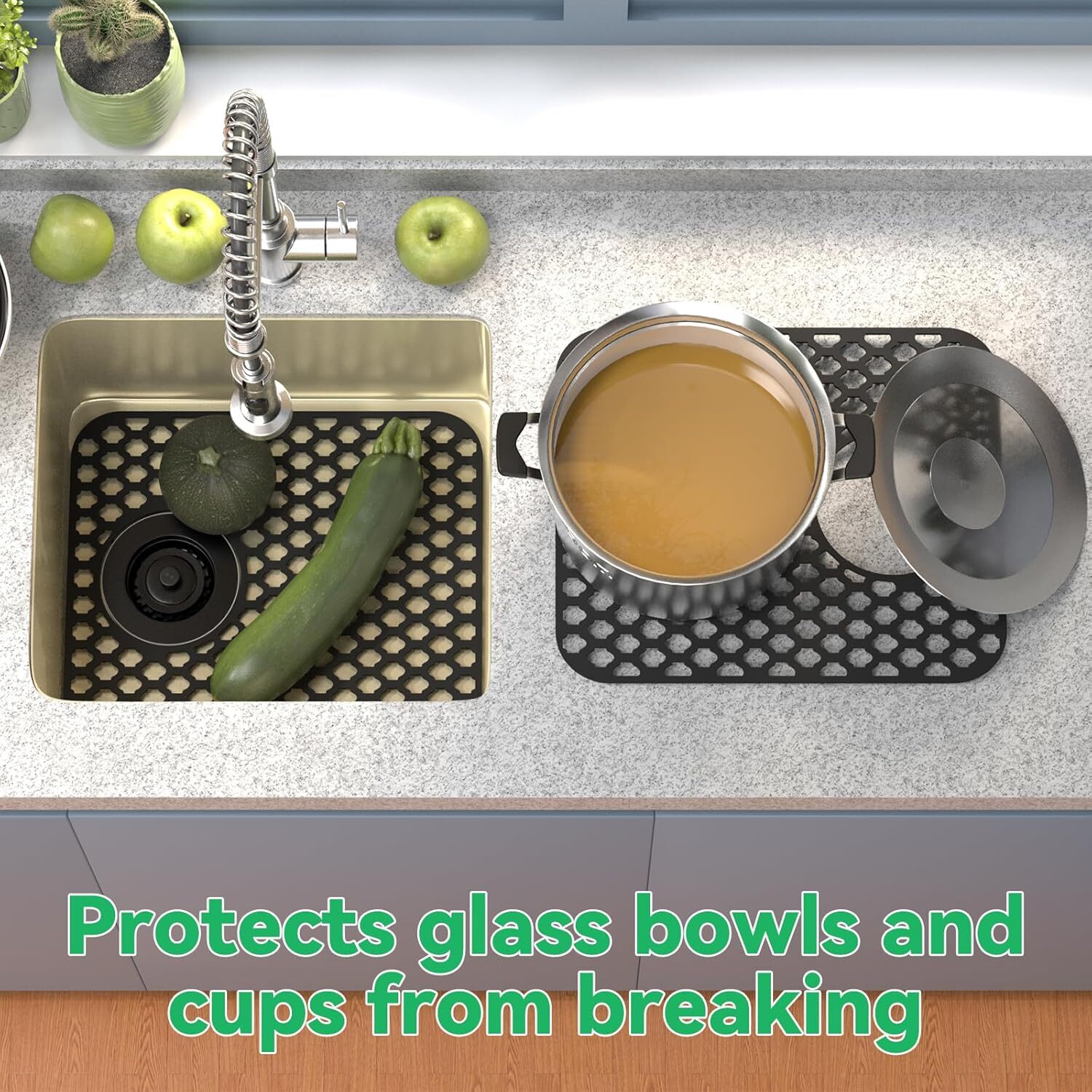 2PCS TOOVEM Kitchen Sink Mats Folding Farmhouse Rear Drain Sink Mats 13.6x11.6''