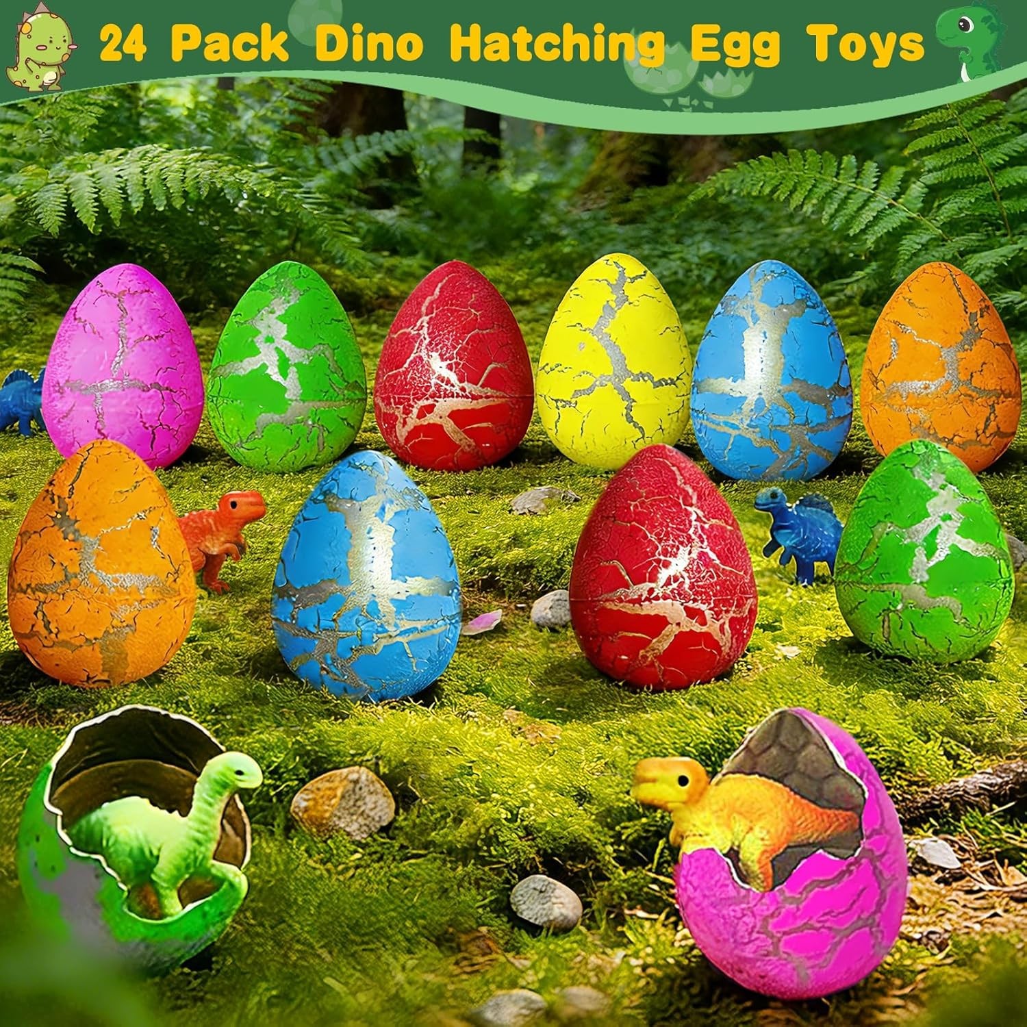 24 Pcs Large Hatching Dinosaur Eggs Easter Party Favors, Easter Egg Filled Toys