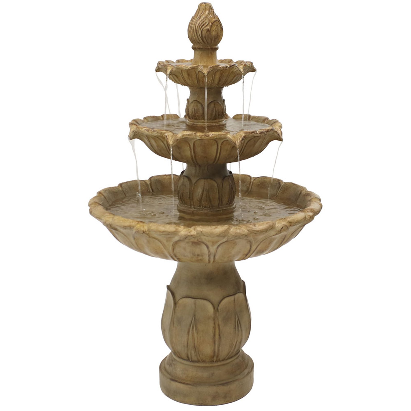 Classic Tulip Polystone Outdoor 3-Tier Fountain - Stone by Sunnydaze