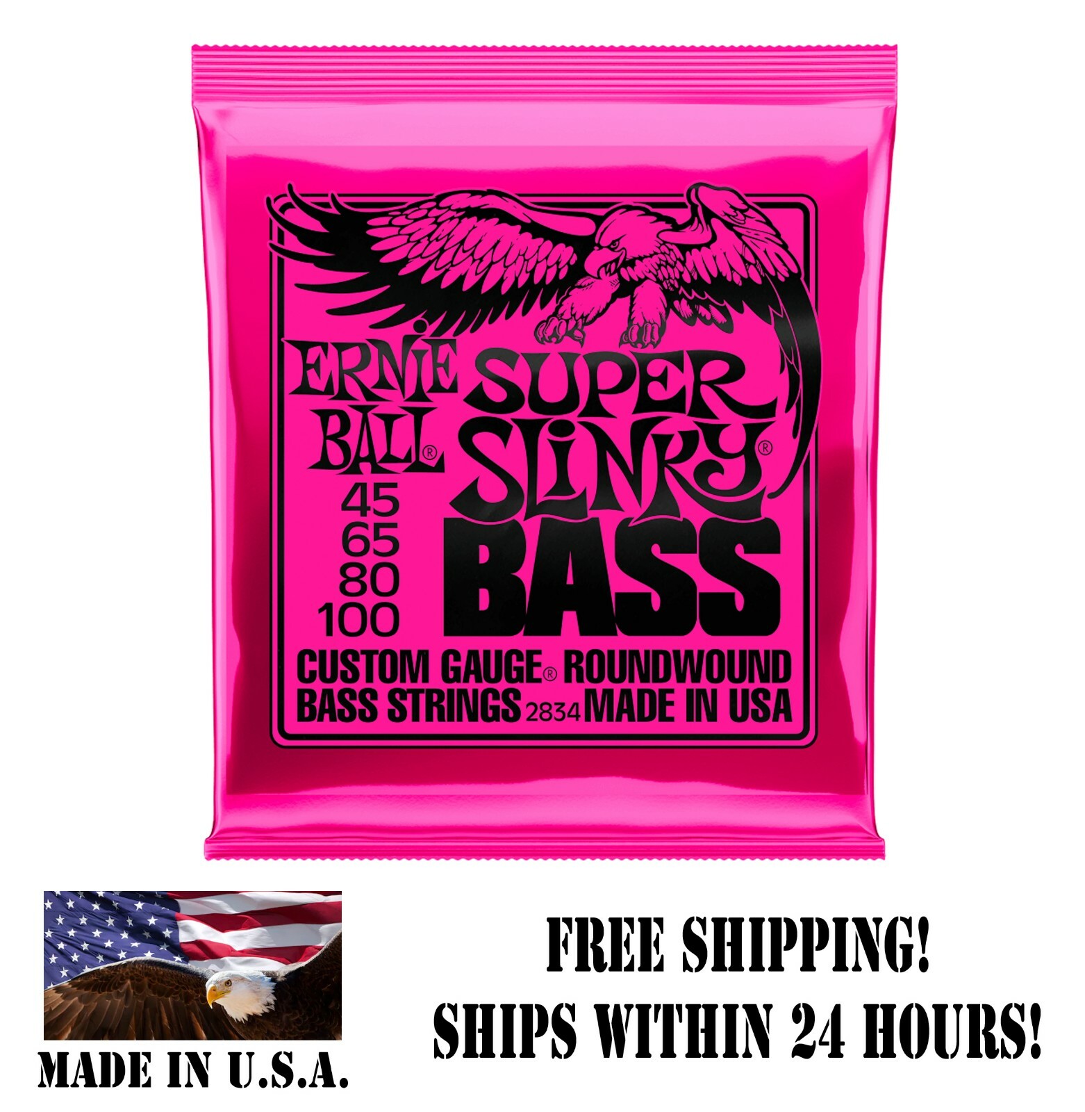 **ERNIE BALL SUPER SLINKY 45-100 ELECTRIC BASS GUITAR STRINGS 2834 (4-STRING)**
