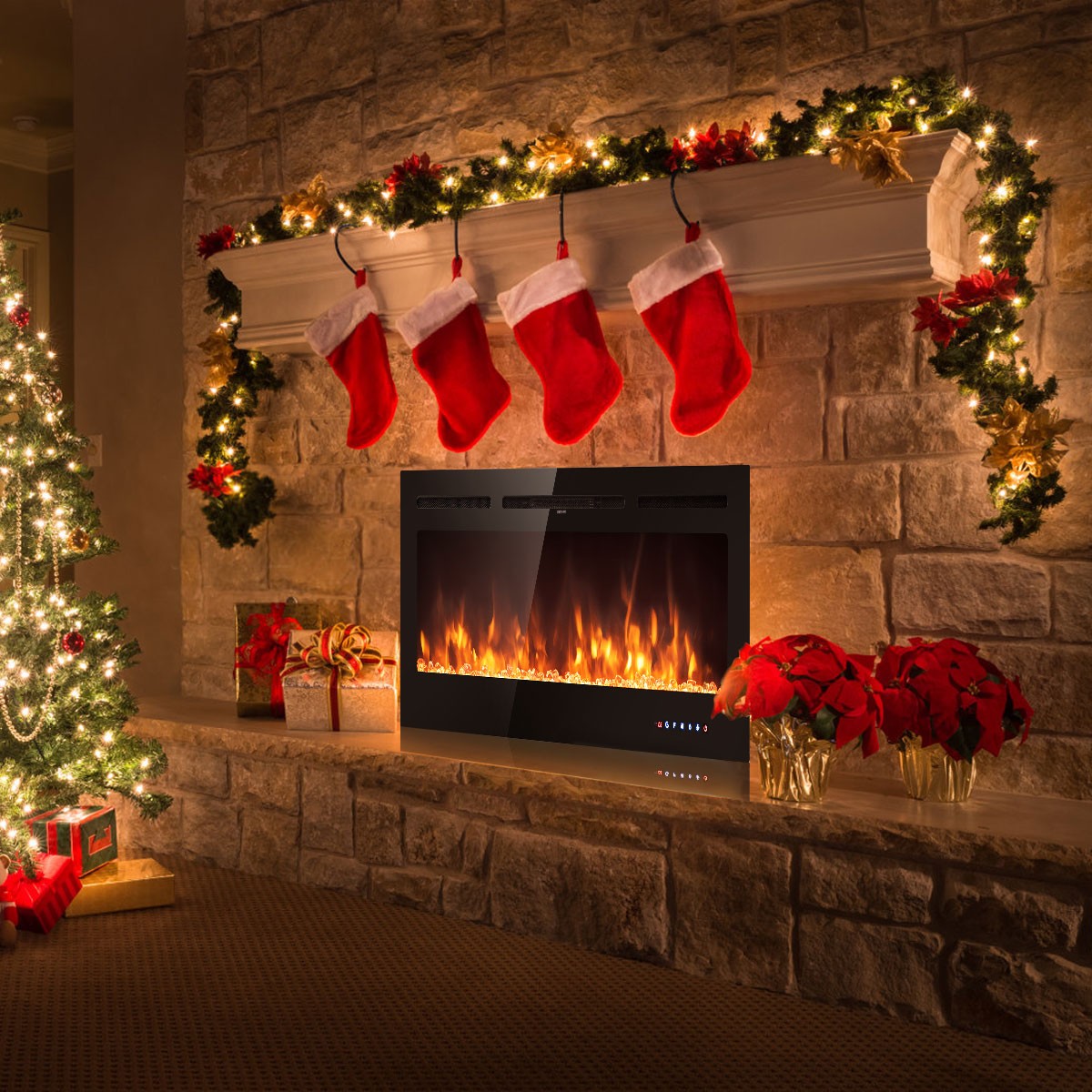 50 " Electric Fireplace Recessed & Wall Mounted 750W/1500W W/ Flame Indoor