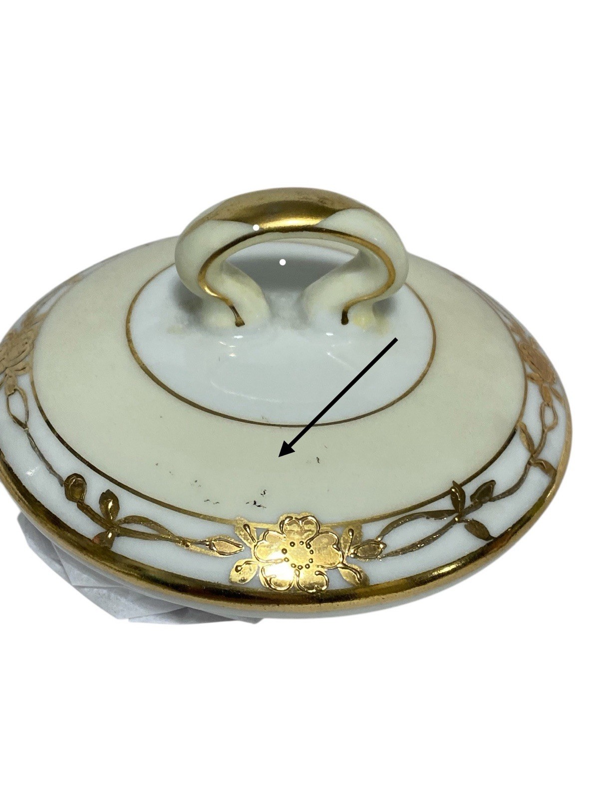 Handpainted Nippon Teapot Lid Creamer Sugar Bowl Lid Beige Gold Gilt Trim Floral