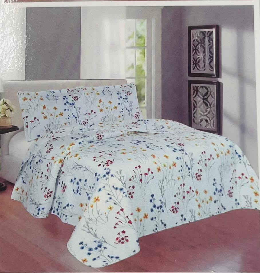 3-Piece Queen Size Printed Multi Color Quilt Set Flower