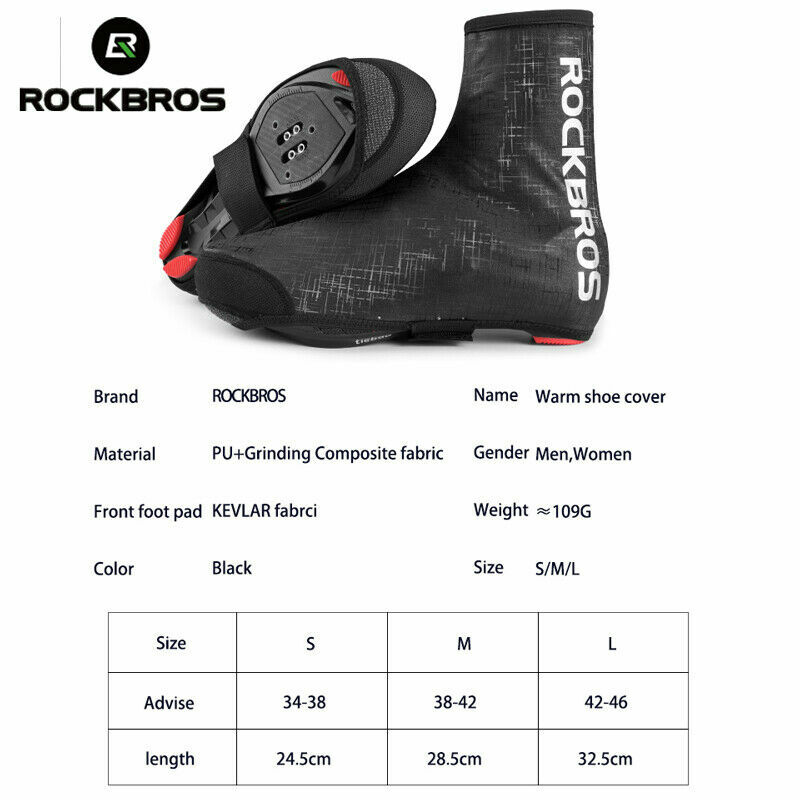 ROCKBROS Cycling Shoe Covers Winter Warm Windproof PU Protector Overshoes Black