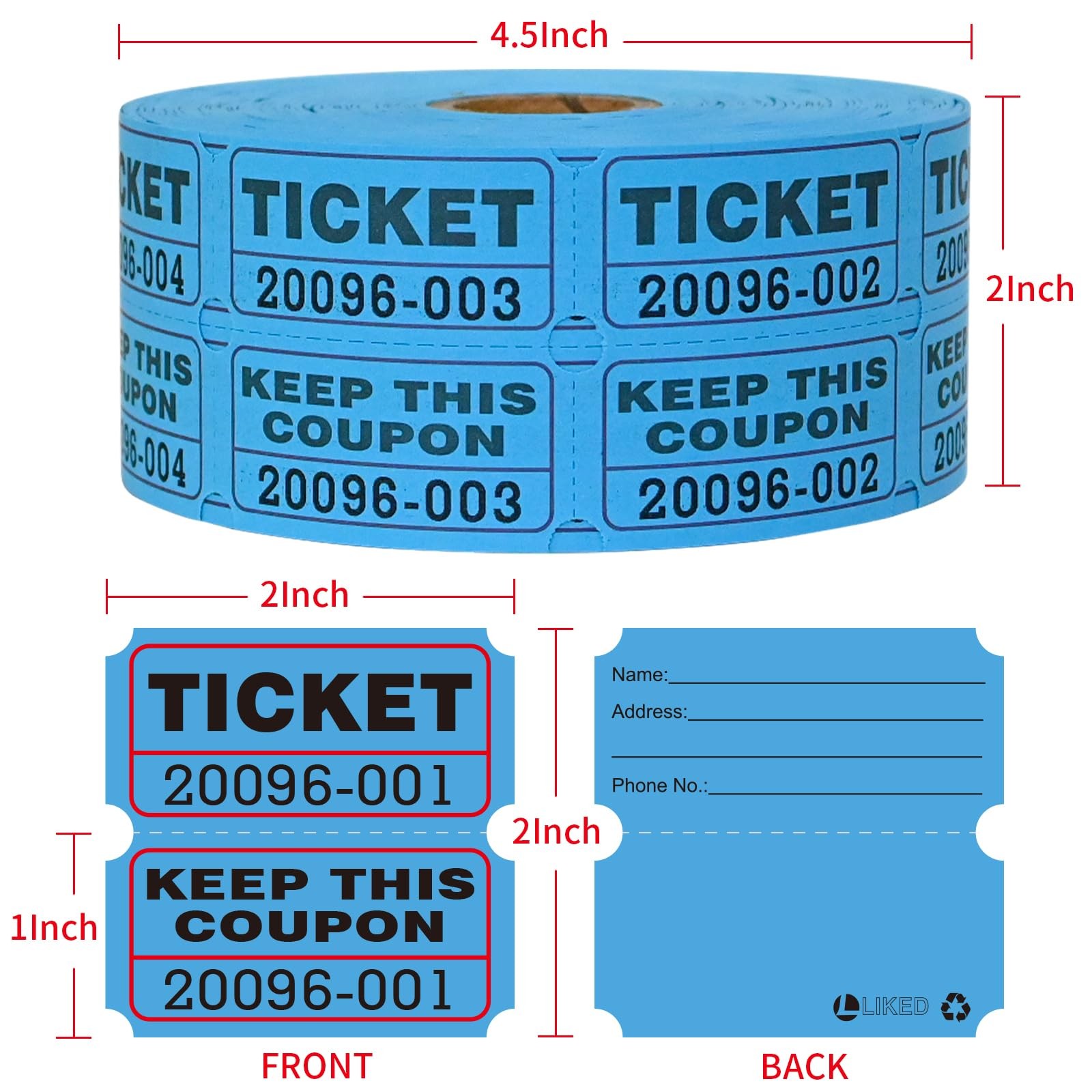 Raffle Tickets Double Rolls 1000 Per Roll 50/55 Raffle Tickets for Events,Car...