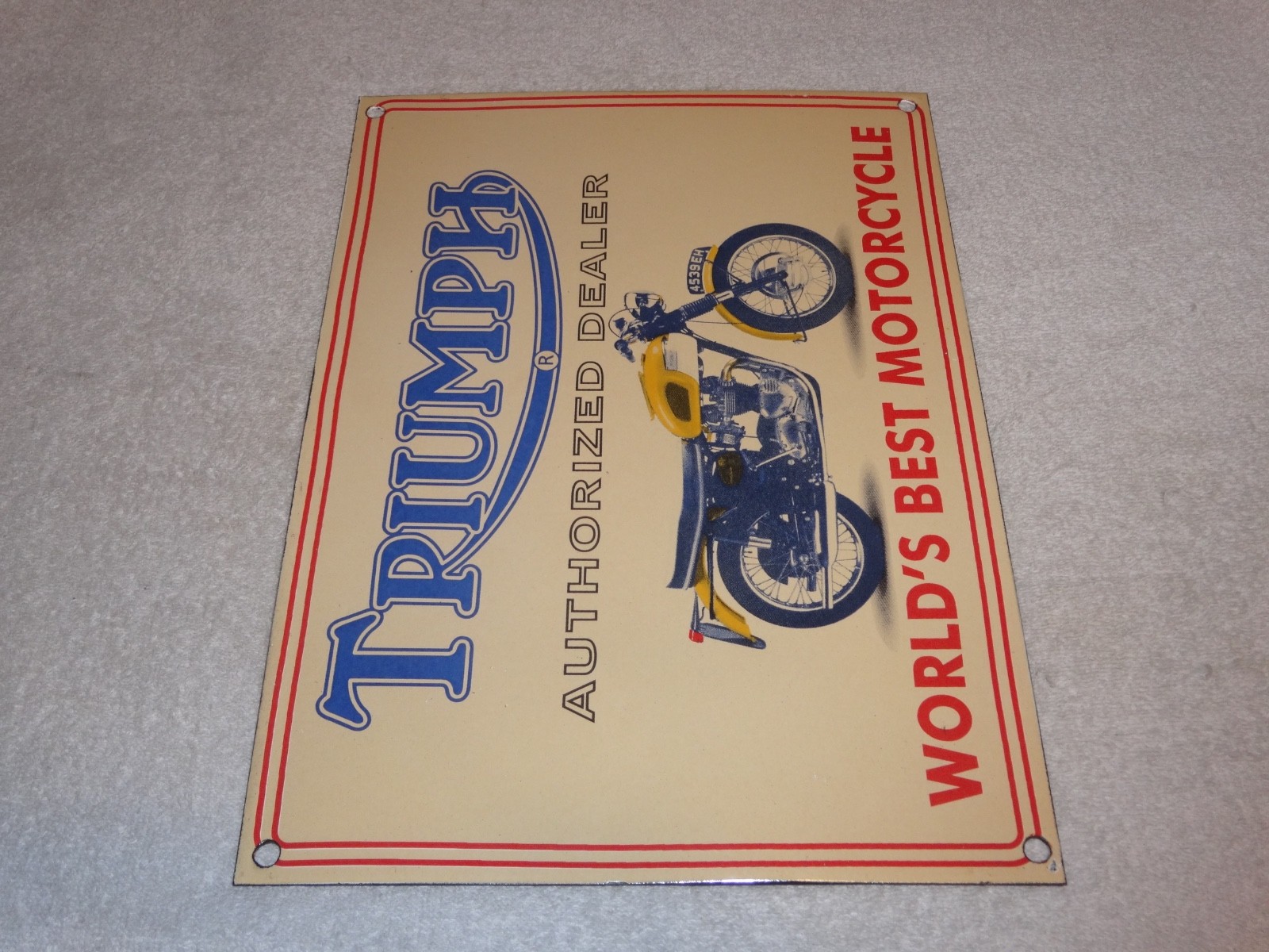VINTAGE TRIUMPH MOTORCYCLES DEALER PORCELAIN METAL GASOLINE OIL SIGN!