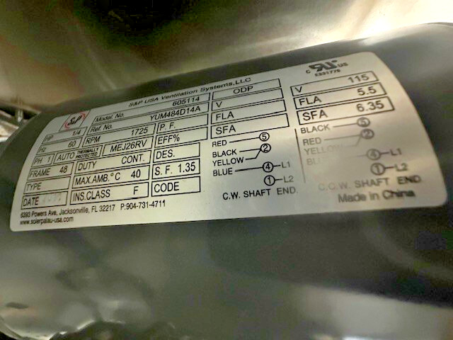 "S&P STXB10RHUL" H.D COMMERCIAL 115V,1PH VENTILATION ROOFTOP EXHAUST/UPBLAST FAN