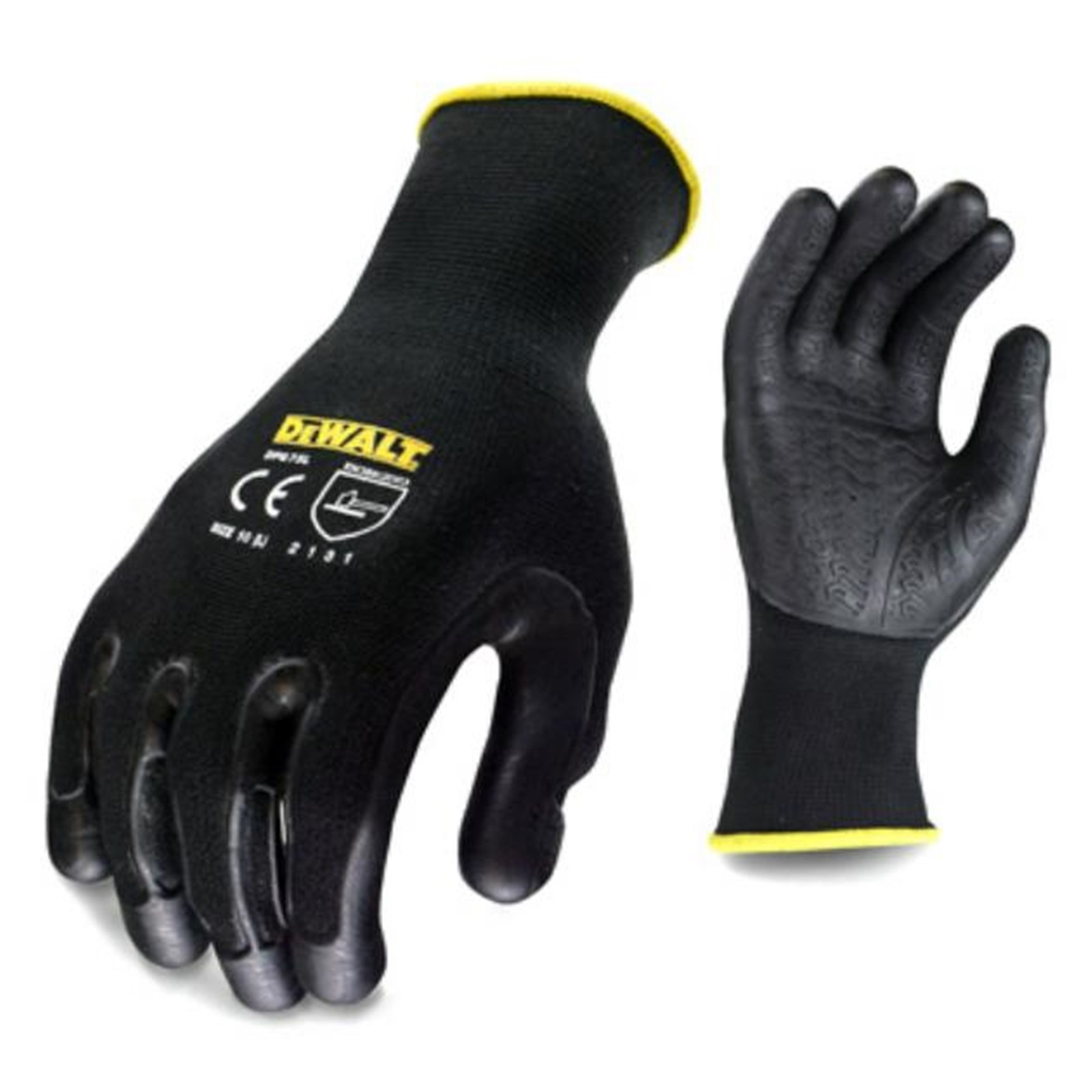 DeWalt Black Rubber Work Gloves with Rubber Palm & Knuckle Protection, Large