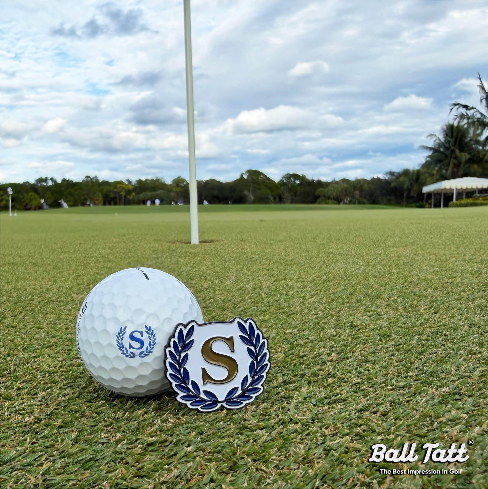 Ball Tatt - S Initial Golf Ball Stamp, Self-Inking w/ Monogram Ball Marker -Blue