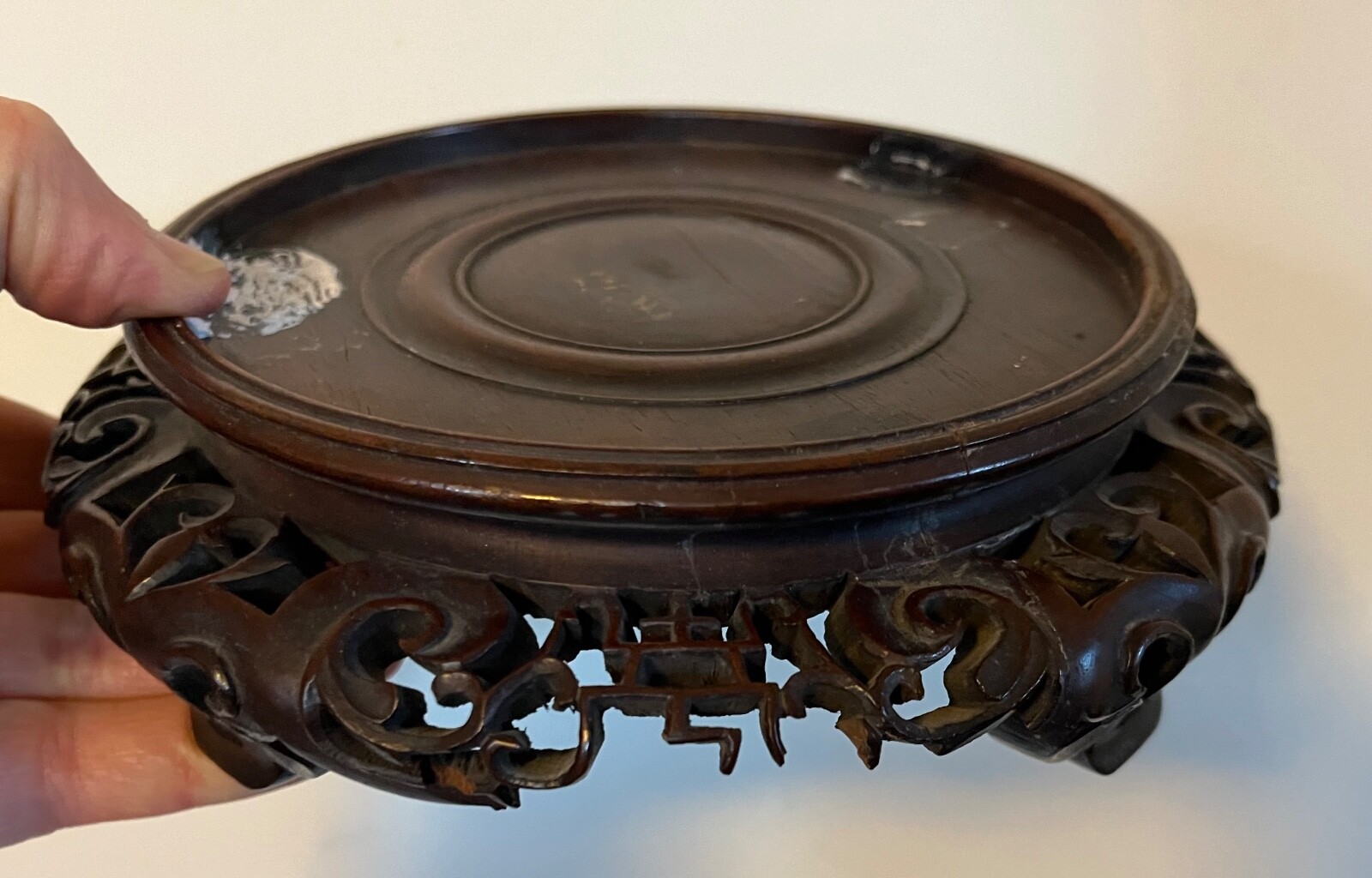 Chinese Carved Wood Display Stand for Kangxi Porcelain Vase or Lamp Base Censer