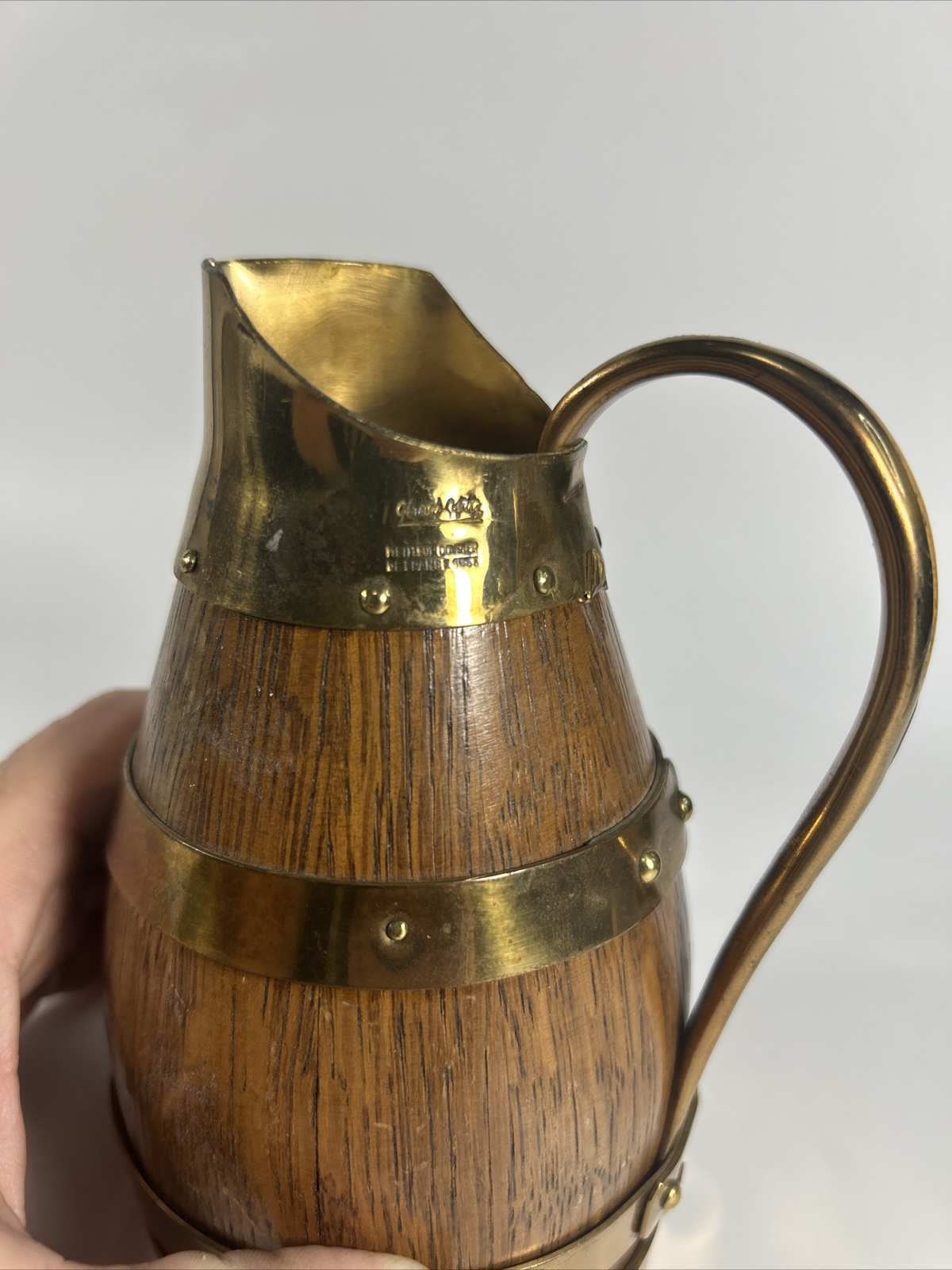 Gerard Lafitte Meilleurs d'Ouvrier de France Brass Oak Barrel Pitcher 1933
