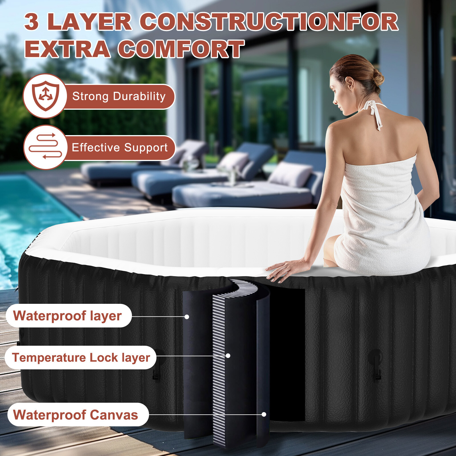 NAIZEA 6 Person Octagon Inflatable Hot Tub 130Air Jet Large Hot Tub 77"x77"x25"