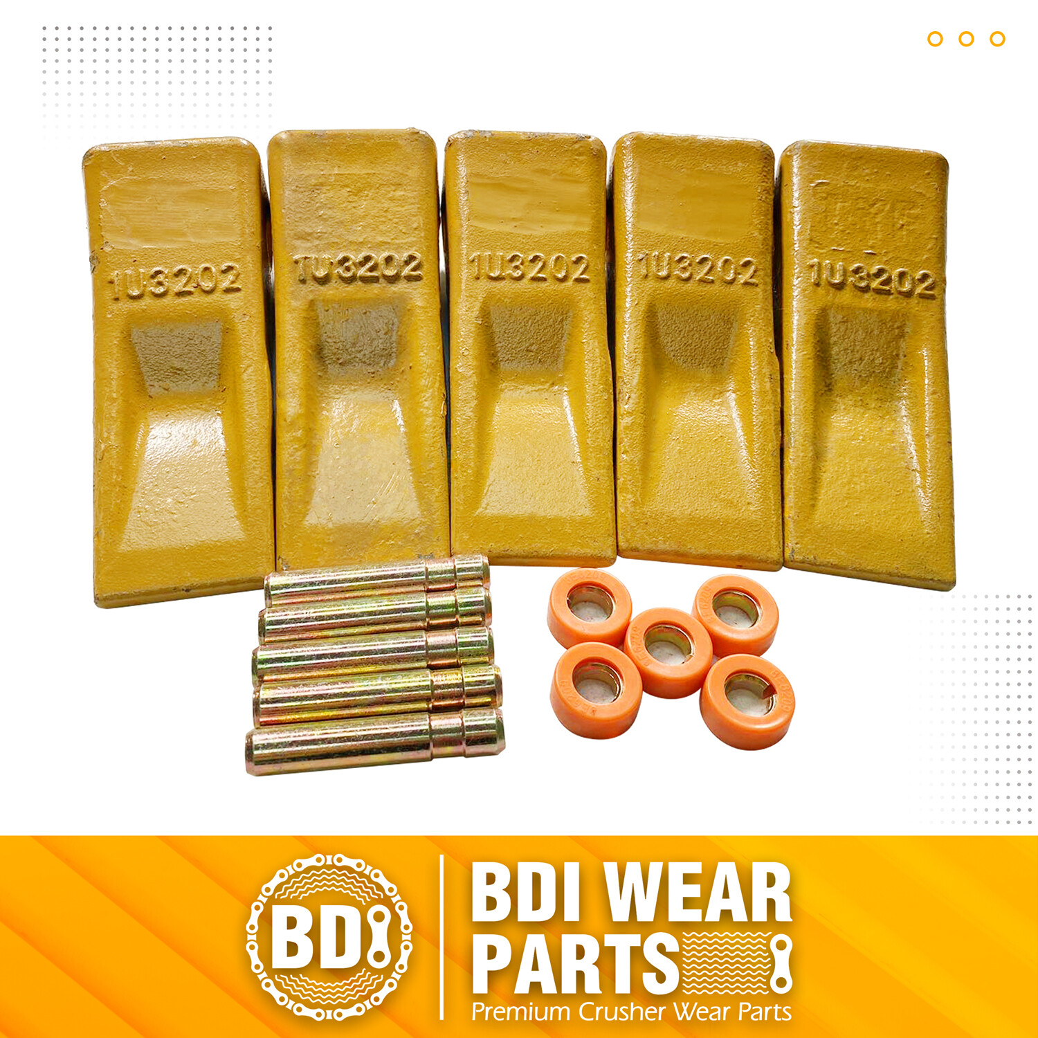 1U3202 J200 Excavator Bucket Teeth with Pins 8E6208 Retainers 8E6209 - 5 Pack