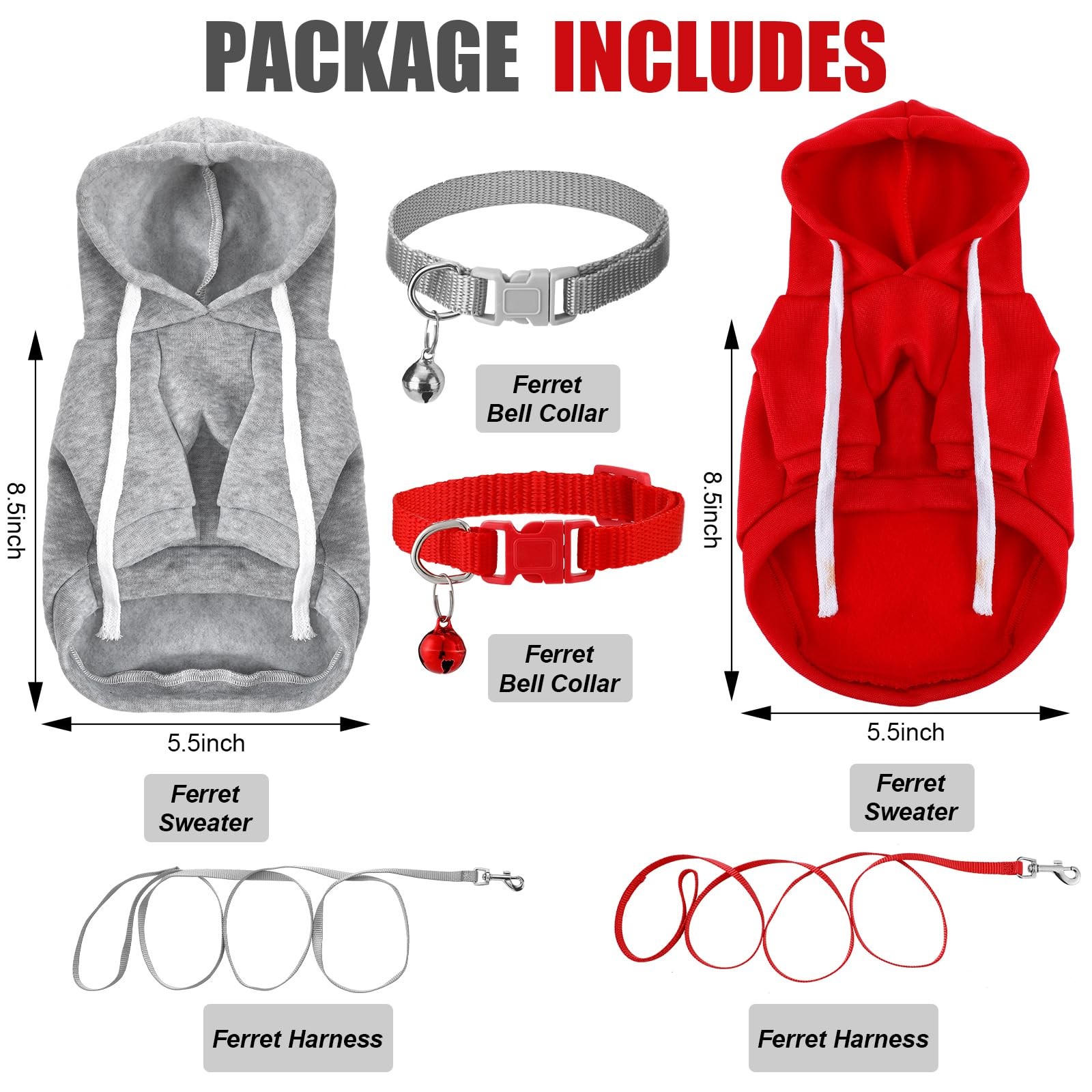 6 Pcs Ferret Clothes Accessories Include Ferret Leash and Harness Set Safe Pe...