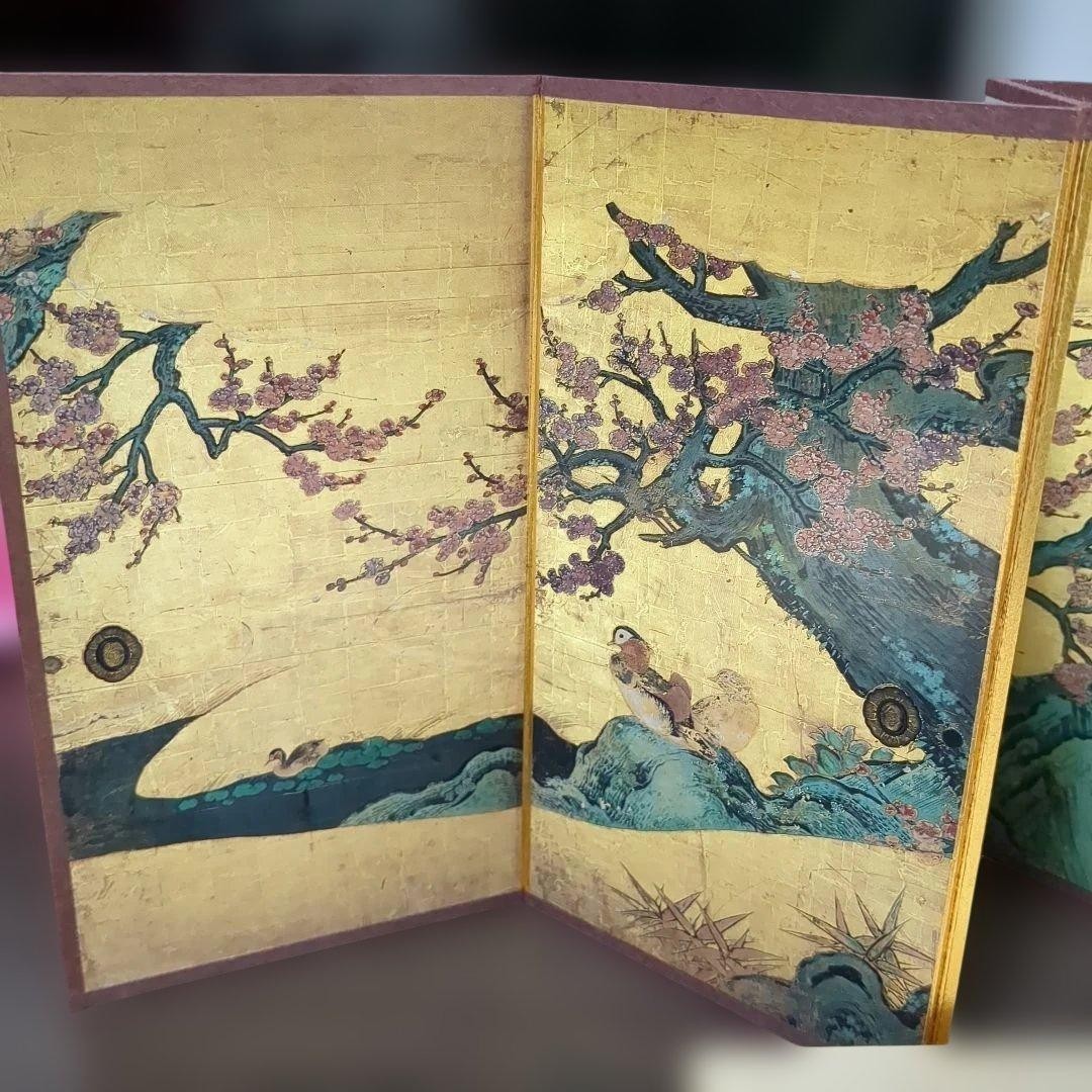 Japanese Vintage Small Byobu Panel Folding Screen Decor