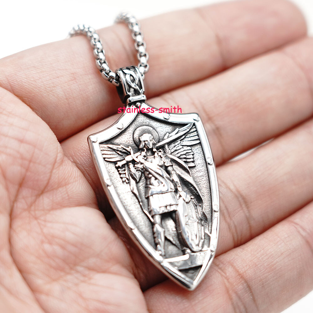 New Mens Catholic Christian Saint St Michael Medal Medallion Pendant Necklace
