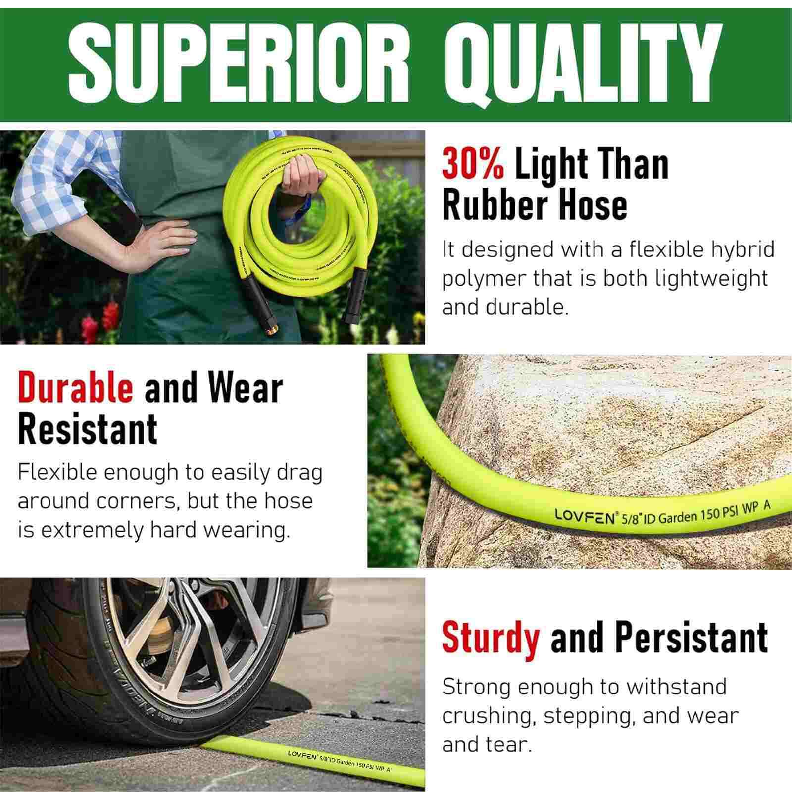 25/50/75/100/150FT Premium 5/8' Rubber Garden Hose Heavy Duty ZillaGreen