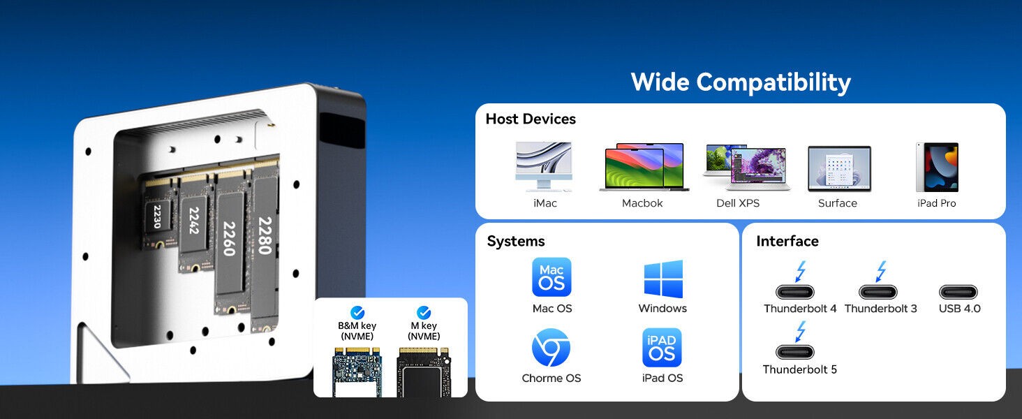 Acasis 4 Bay 40Gbps M.2 NVMe RAID SSD Enclosure Compatible with Thunderbolt 4/3