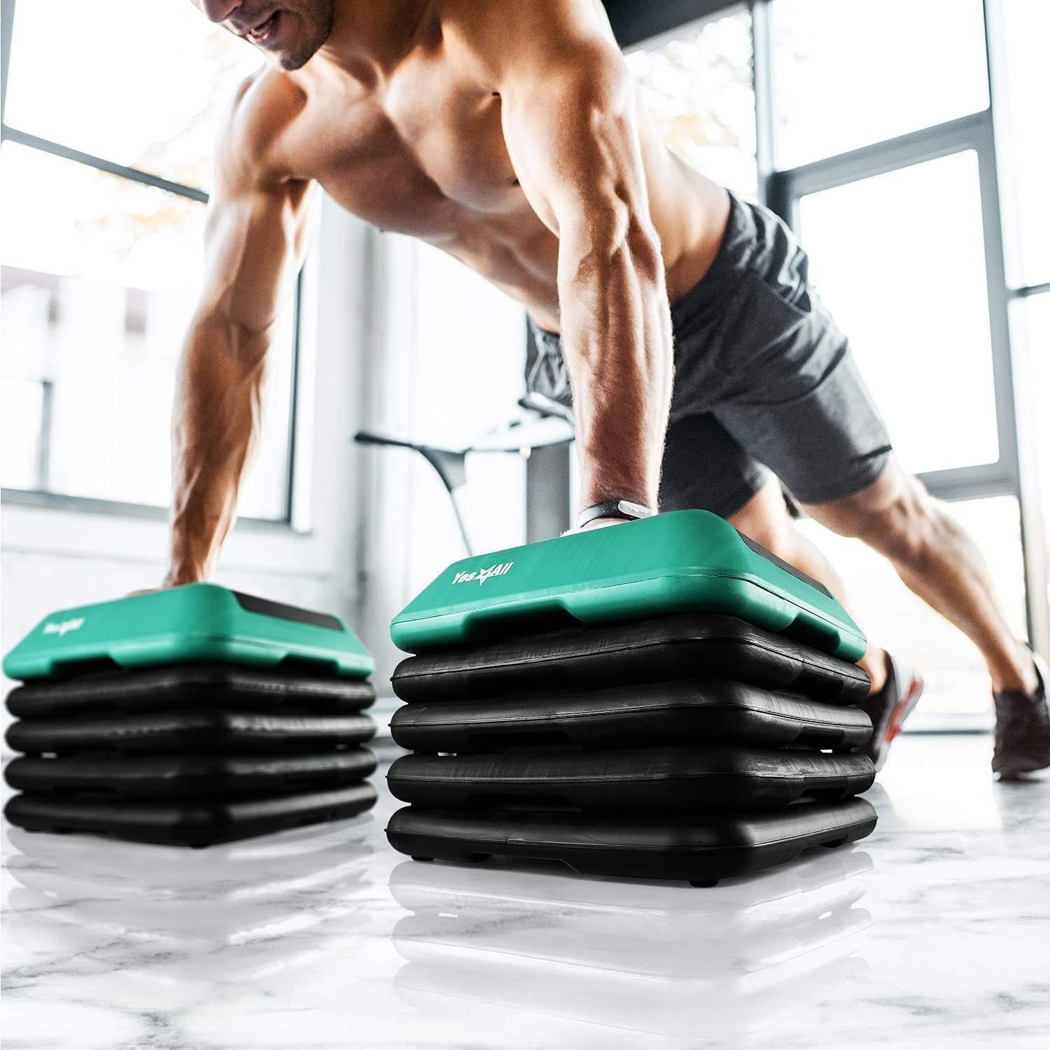 High Aerobic Step Platform & Stackable Risers - Adjustable 4"/6"/8"/10"/12"