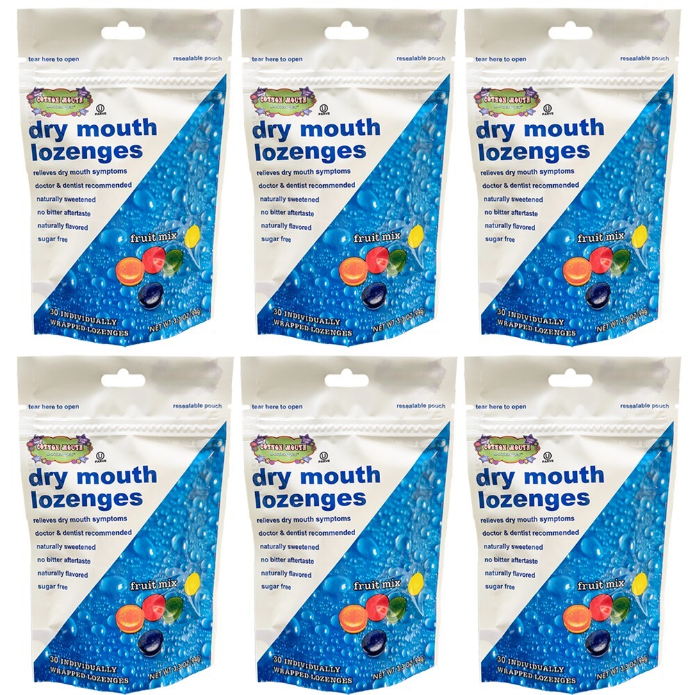 6pack Cotton Mouth Dry Mouth Relief Lozenges Fruit Mix Bag 30 Count EXP.07/2026