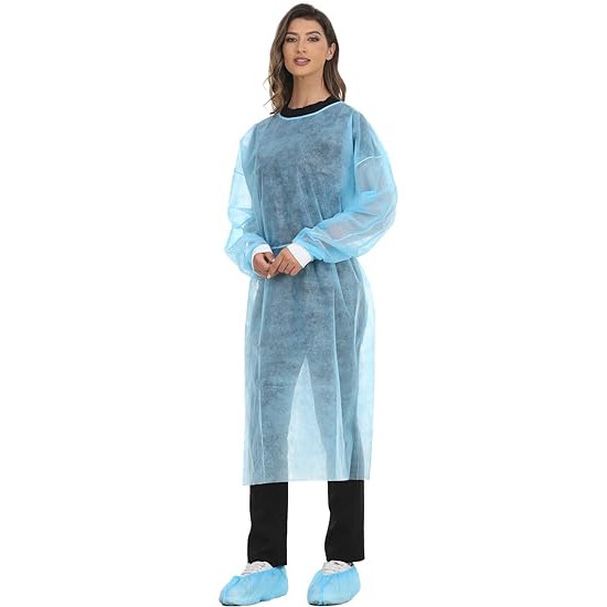 15 -105 Count Disposable Isolation Gown with Knit Cuff Blue 25gsm Dental-Medical