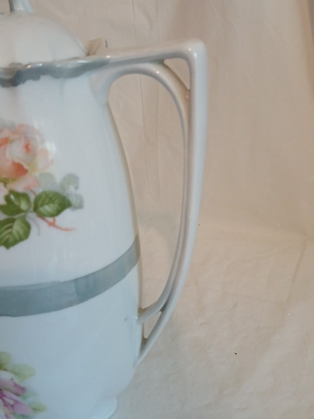 Vintage Porcelain Hand Painted Hot Chocolate Pot Germany Pink Roses 9"