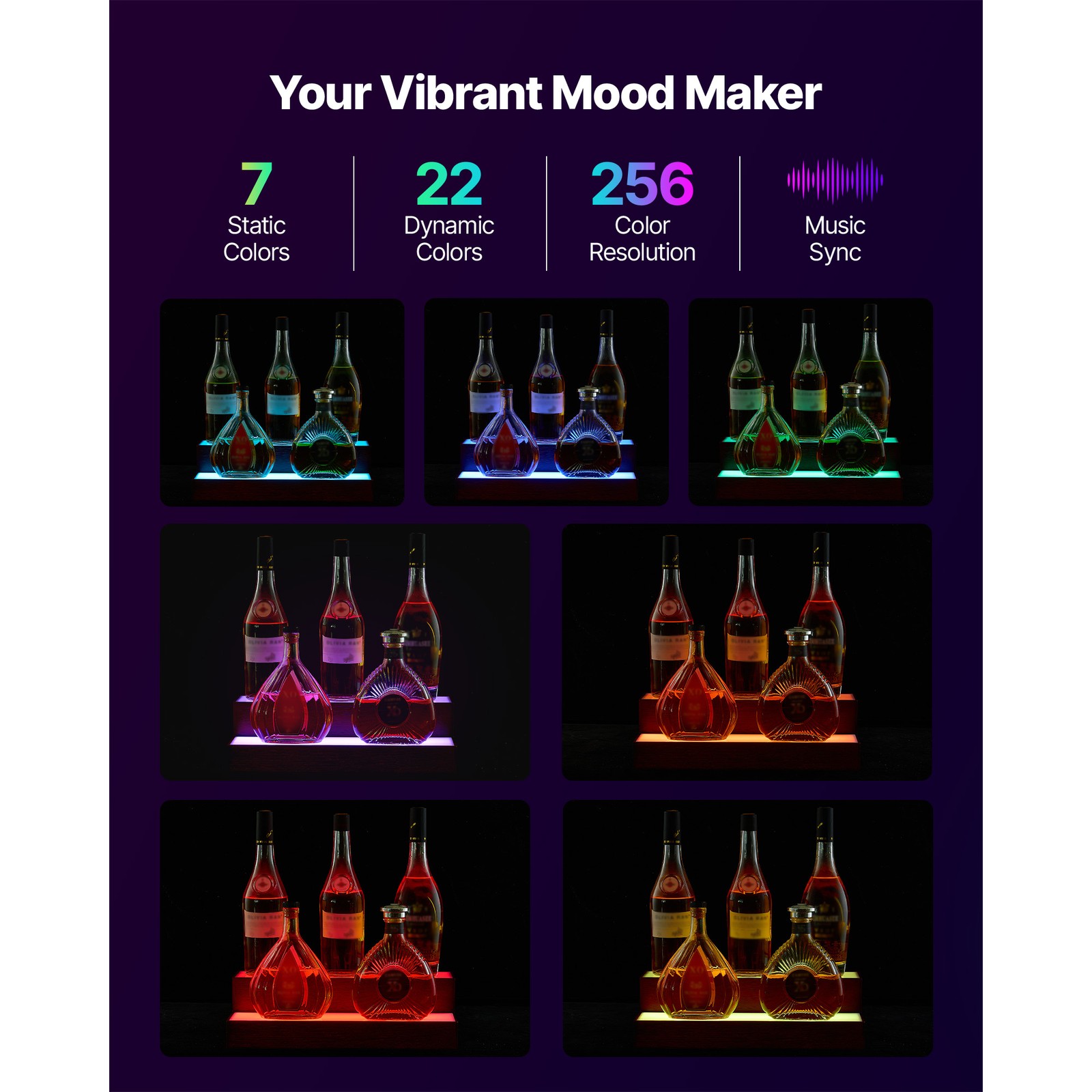 Uimoso LED Illuminated 2-Tier Liquor Bottle Display Rack, 16-In, Holds 8 Bottles