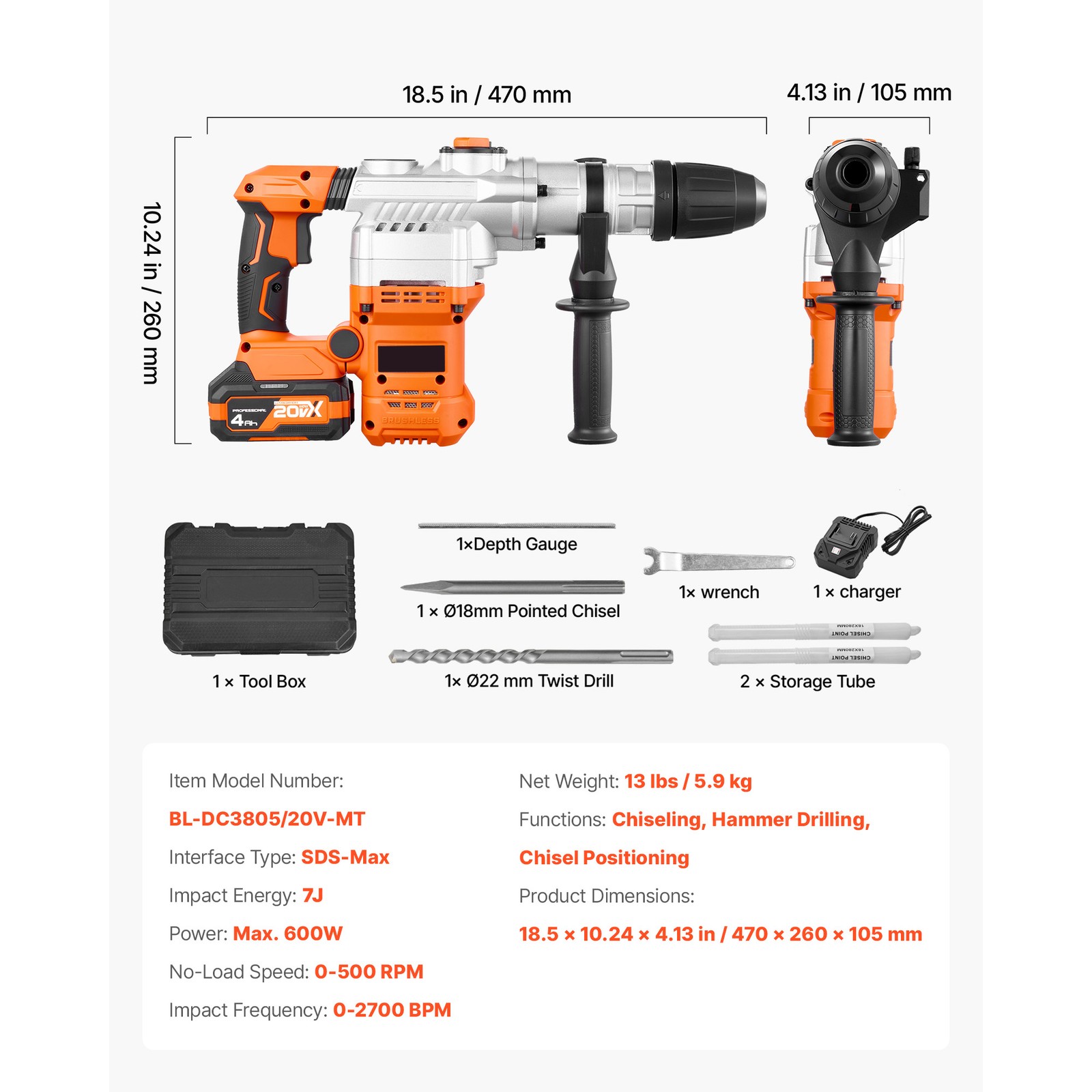 Uimoso Cordless SDS-Max Rotary Hammer Drill 1-9/16 in for Concrete and Masonry