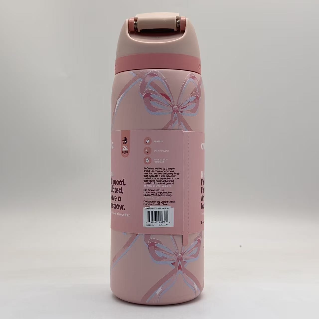 Owala FreeSip Sugar Plum Fairy 32 Oz Water Bottle Holiday Collection Pink