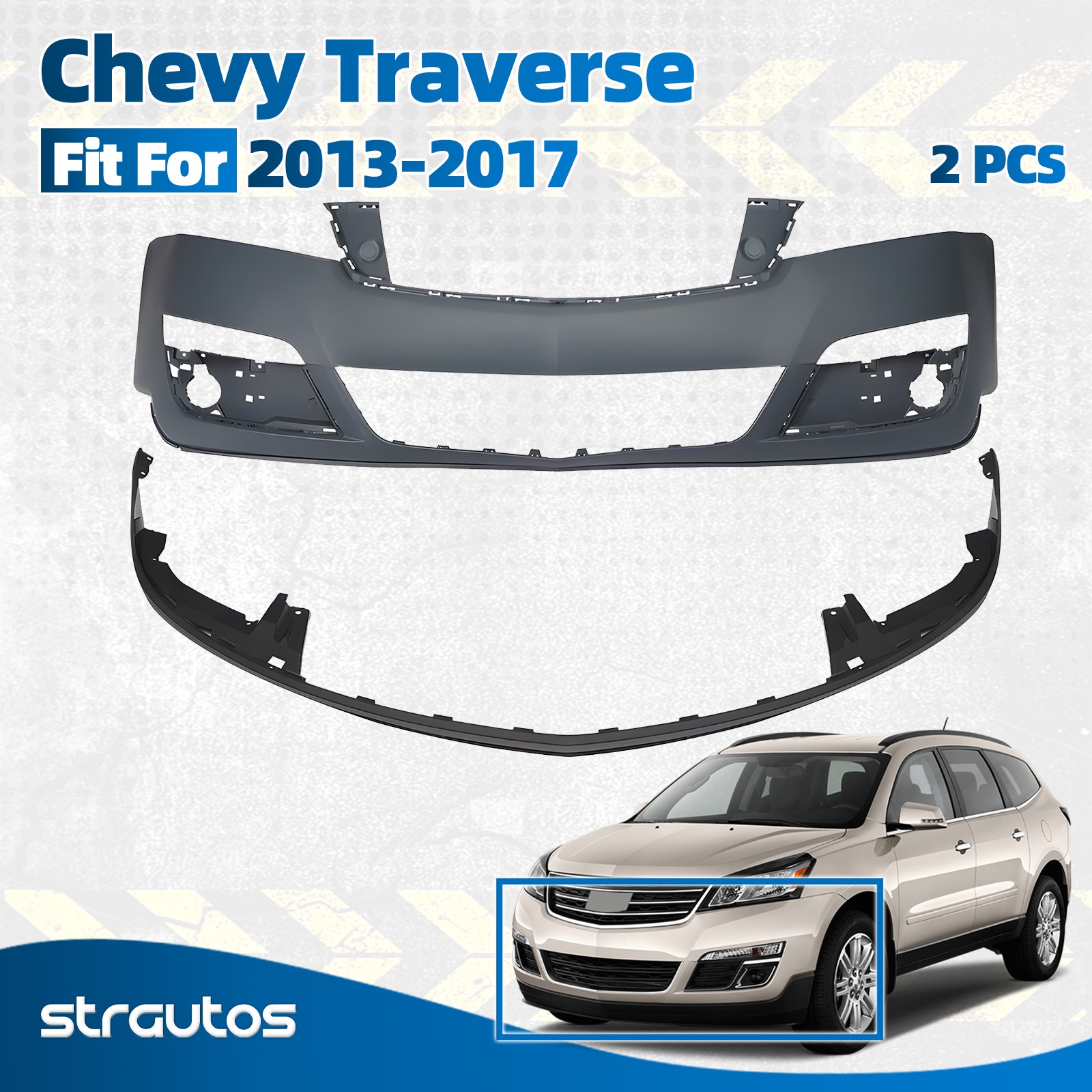 Fit for 2013-2017 Chevy Traverse Front Bumper Lower&Upper Cover Assembly Kit Set