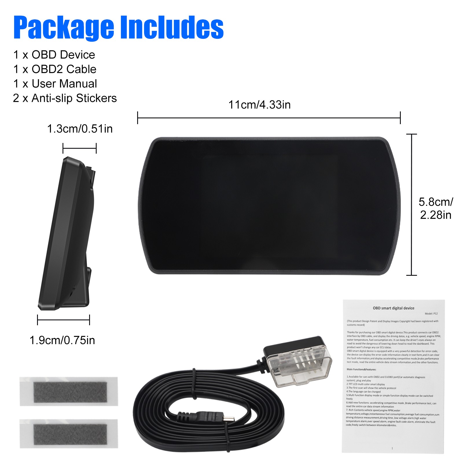 OBD2 HUD Head Up Display Speedometer RPM Voltage Fuel Consumption Digital Gauge