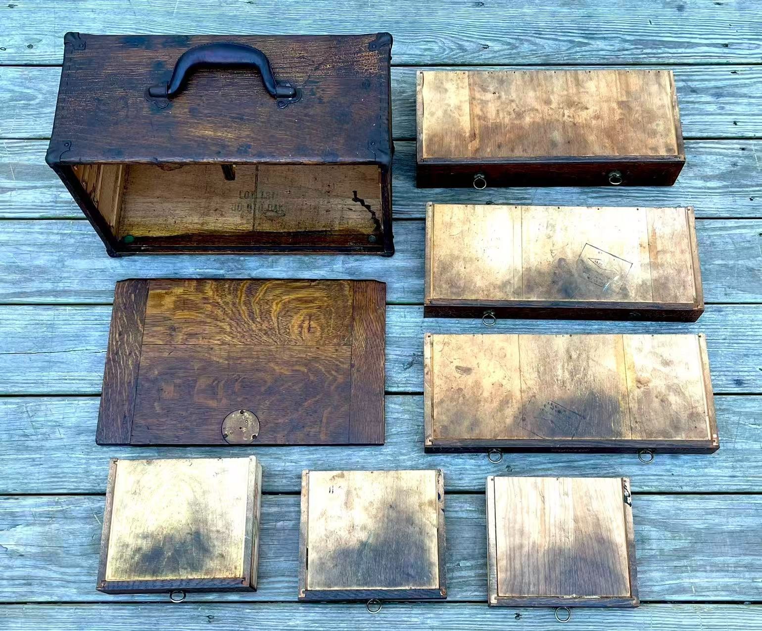 Antique Union 6 Drawers Oak Wood Machinists Tool Chest Box
