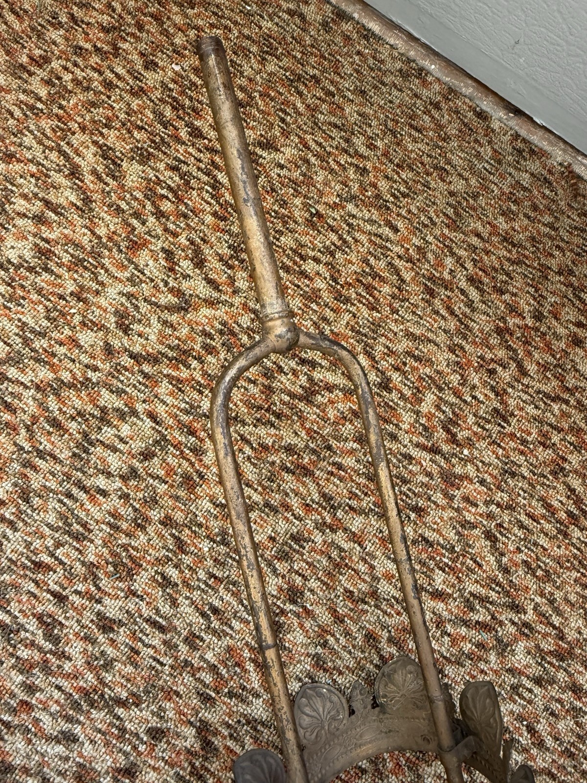 Antique Gas Pendant Hall Light Fixture Frame only to Restore Pressed Brass Crown