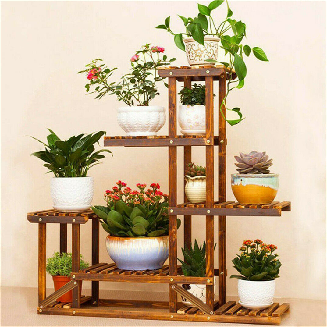 Multi Tier Wood Flower Rack Plant Stand Wood Shelves Bonsai Display Shelf Indoor