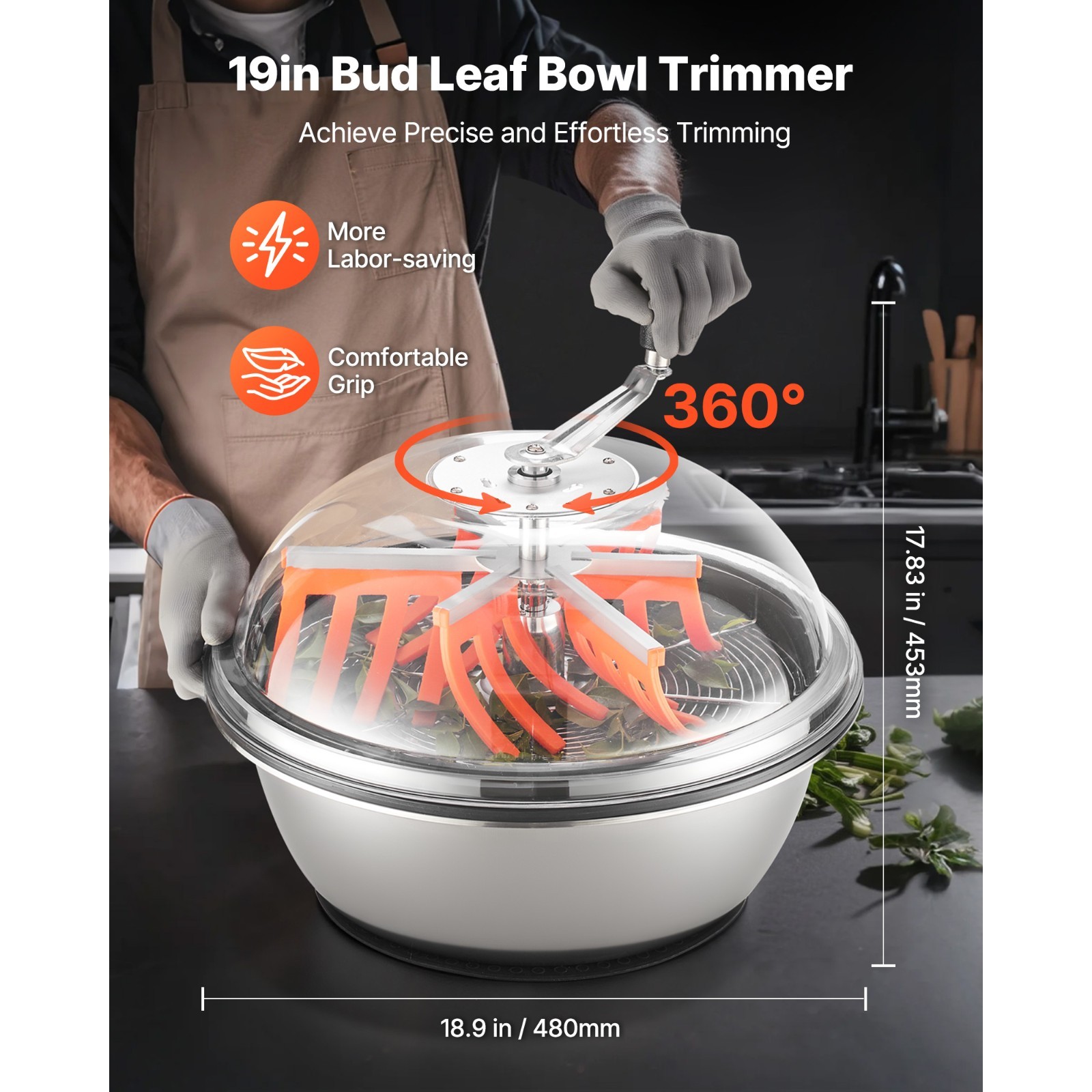 Uimoso 19" Manual Bud Leaf Trimmer for Hydroponic Plants Trimming Bowl Machine