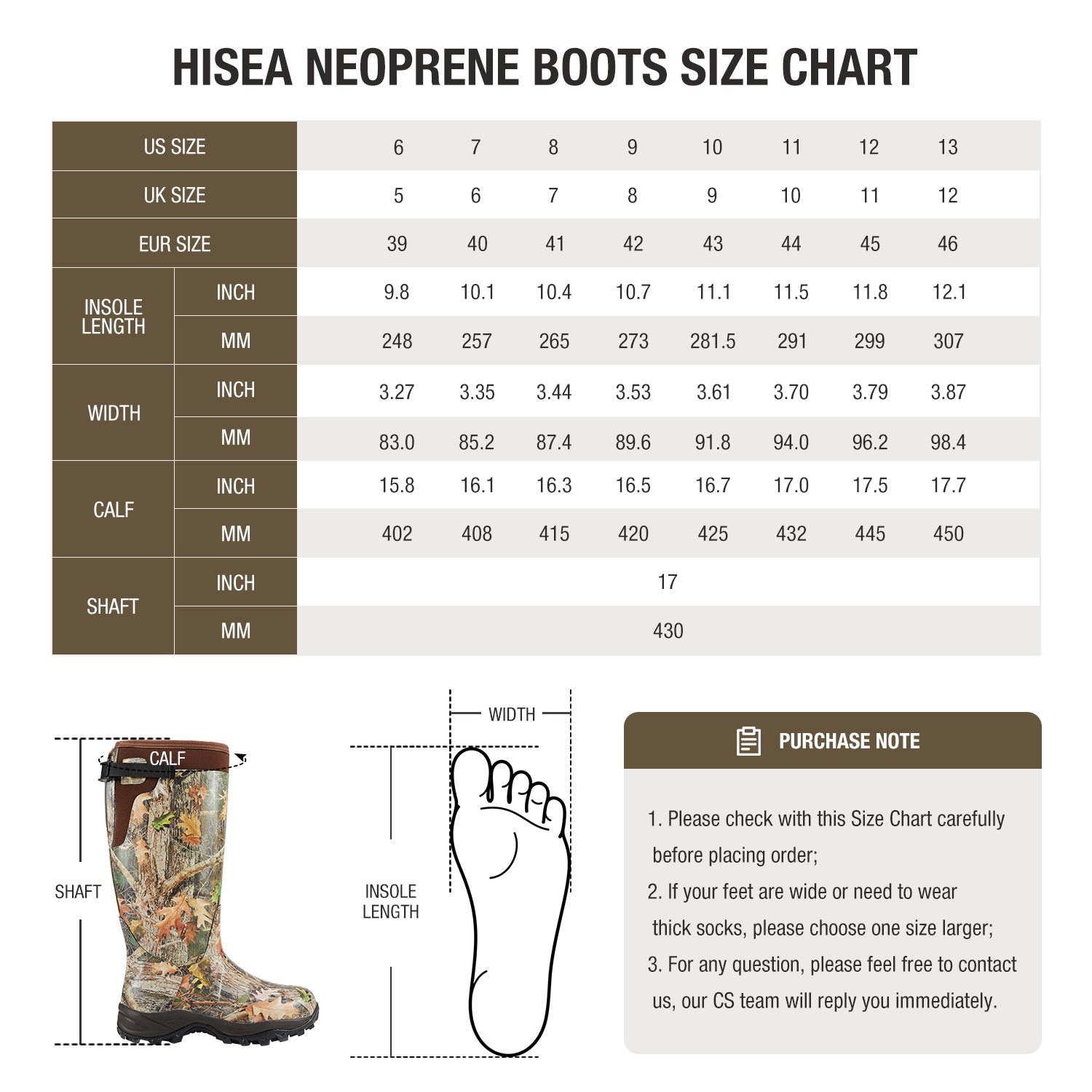 HISEA Men Hunting Boots Adjustable Rain Boot Waterproof Fishing Mud Working Boot
