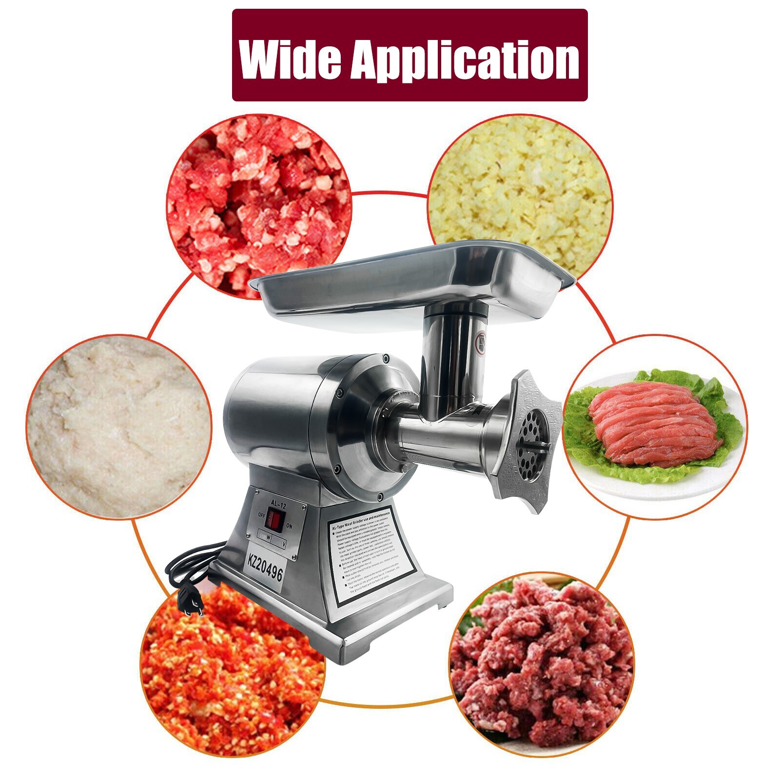 1.5HP Commercial Electric Meat Grinder 1100W Stainless Steel 550lbs/h Heavy Duty