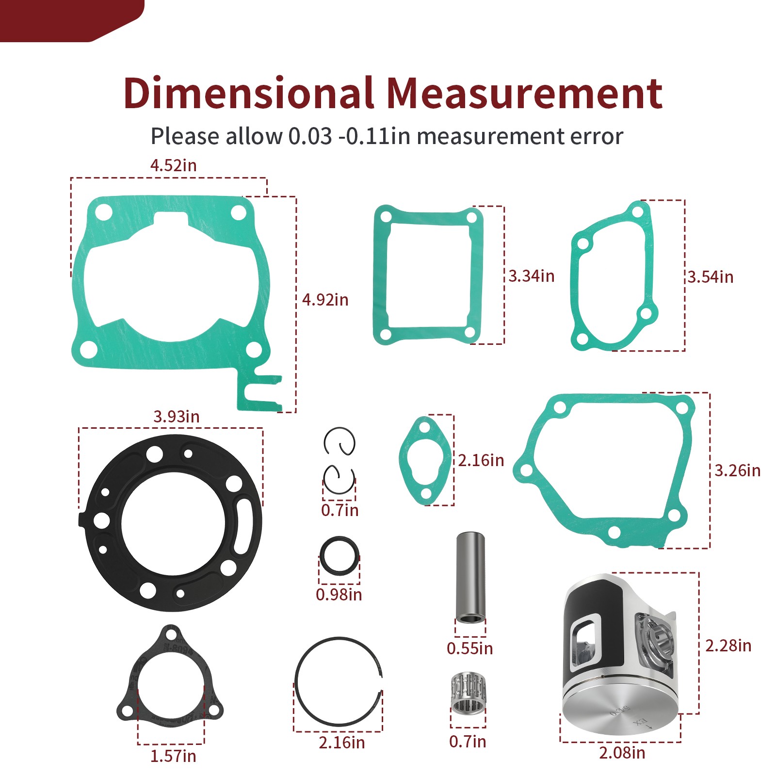 Top End Rebuild Kit 54mm Size B Piston For Honda CR125R 1992-1999 13110-KZ4-505