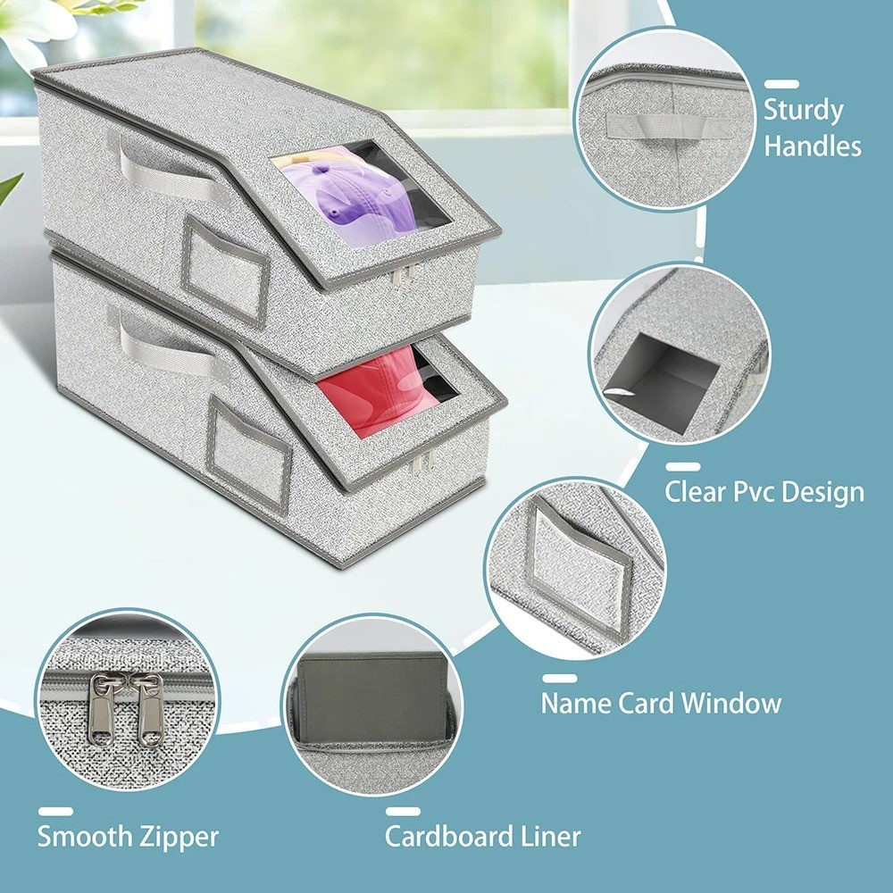 1/2x Stackable Hat Storage Organizer for Baseball Caps 24 Caps Hat Box with Lid