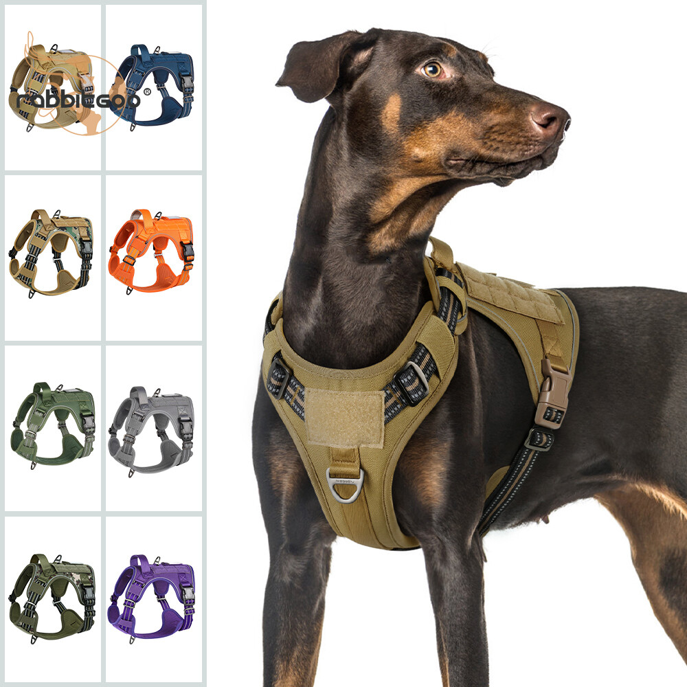rabbitgoo Military Tactical No Pull Dog Harness Adjustable Reflective Large Vest
