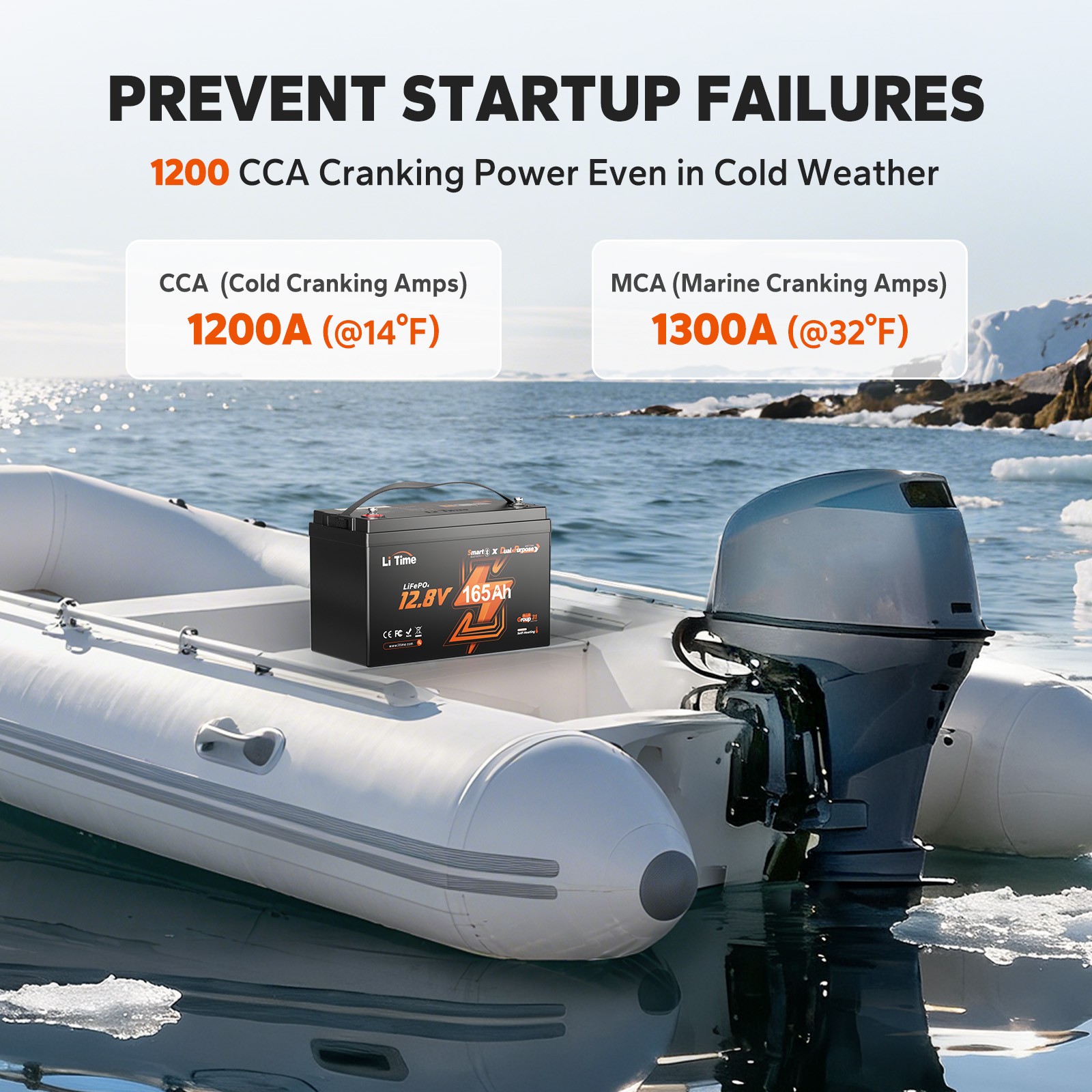 LiTime 12V 165Ah Dual Purpose LiFePO4 Marine Battery CCA 1200 For Outboard Motor